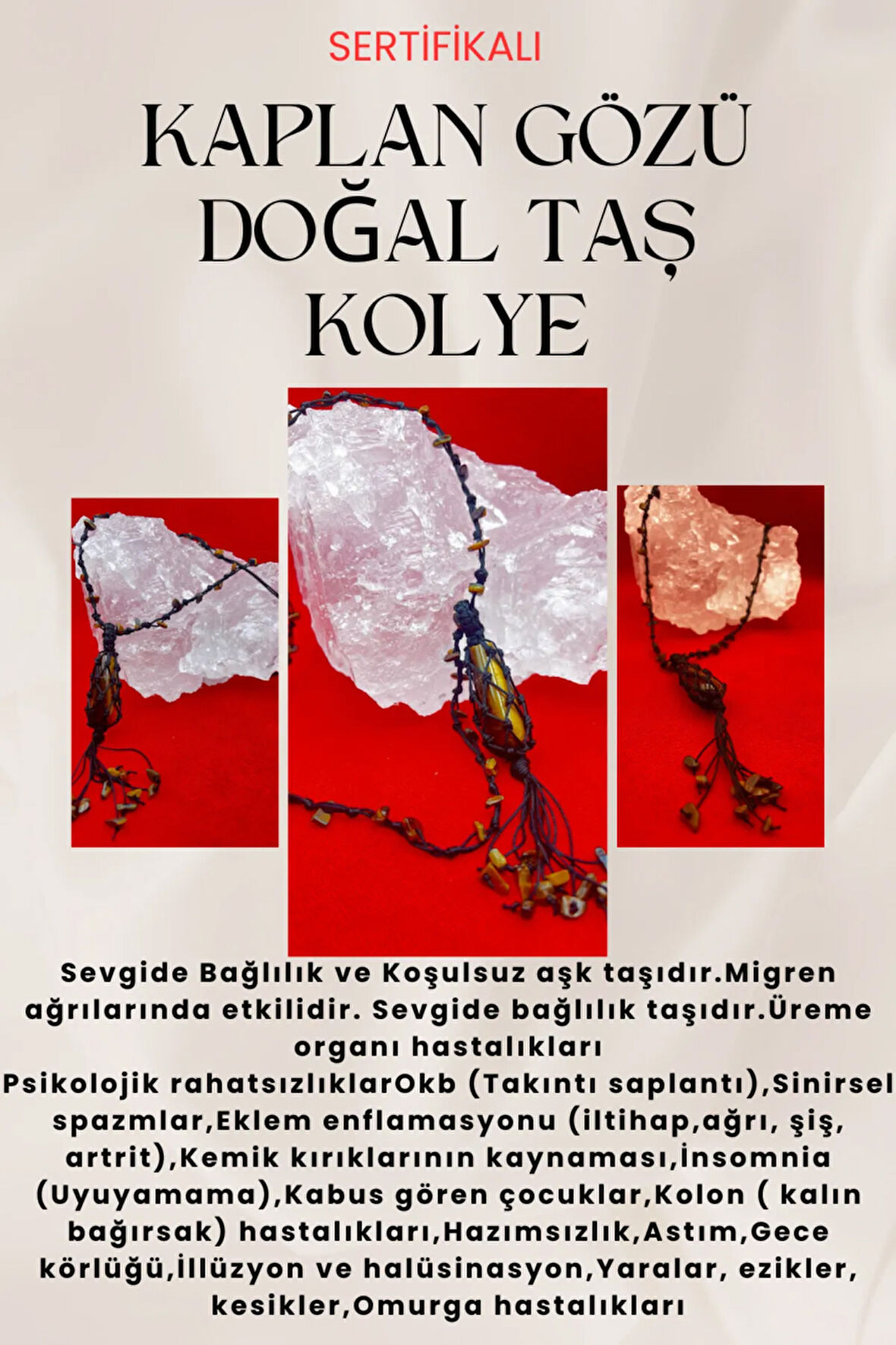 Sertifikalı Kaplan Gözü Doğal Taş Kolye El Yapımı Handmade