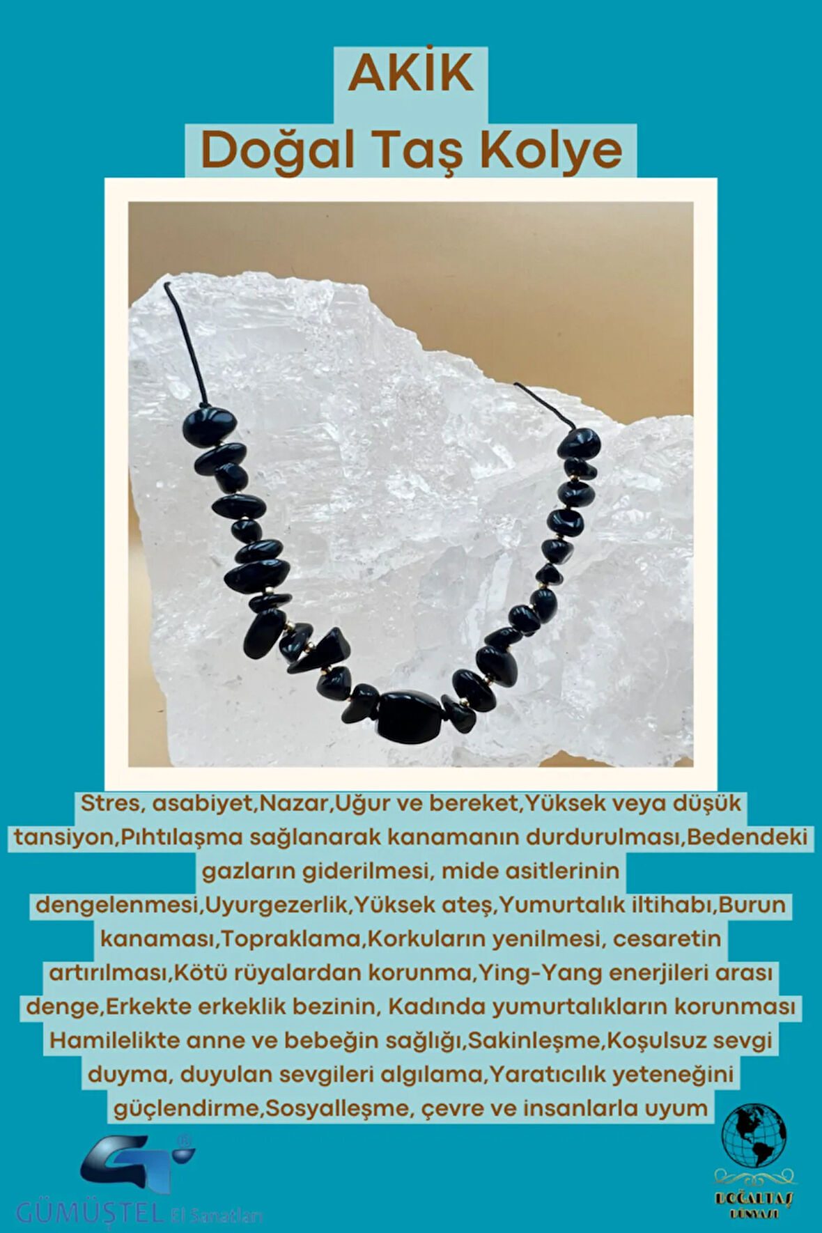 Sertifikalı Akik Doğal Taş Tasarım Kolye