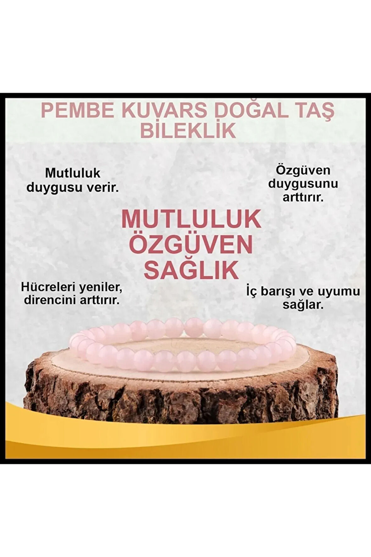 Sertifikalı Pembe Kuvars Doğal Taş Bileklik 6mm