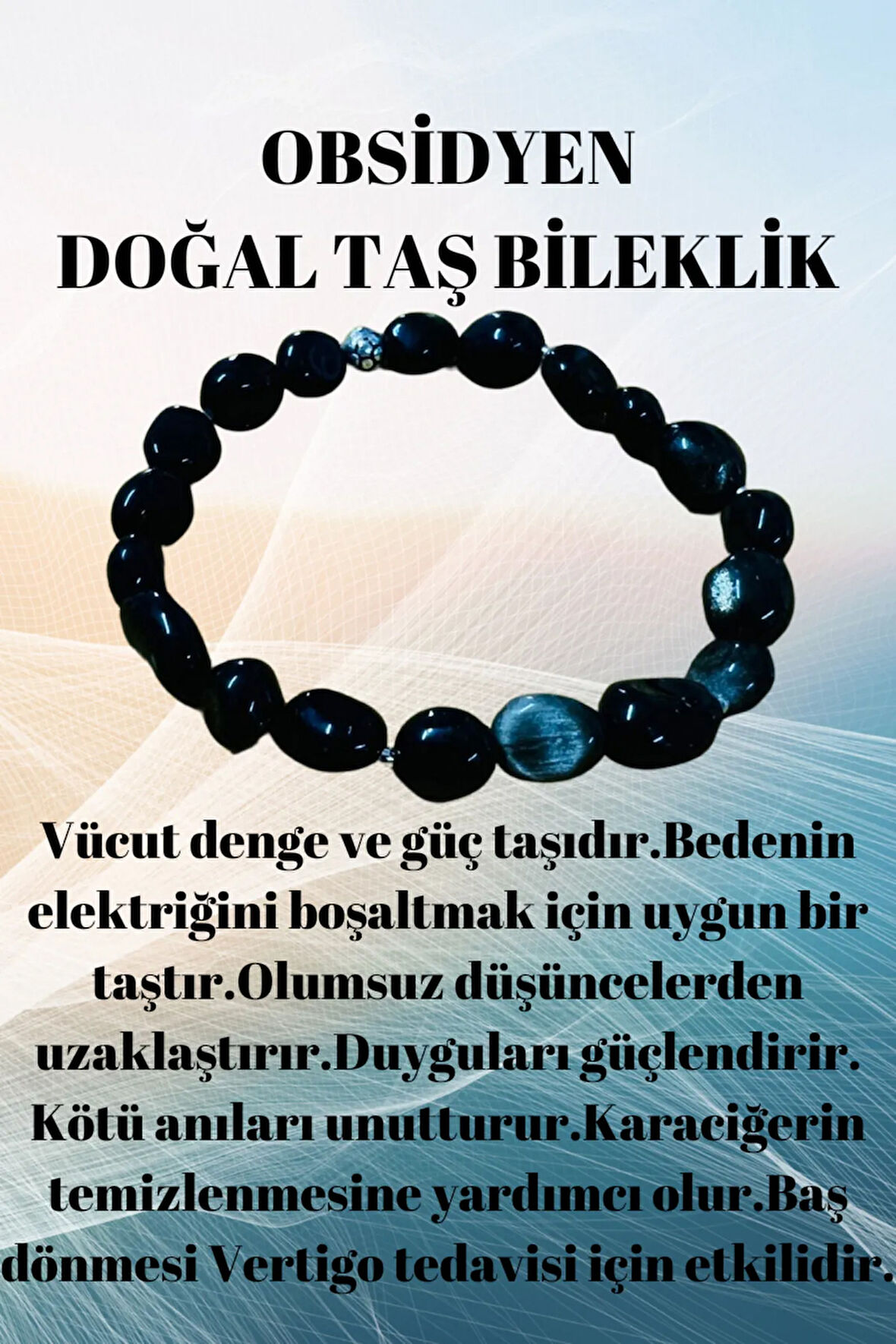 Sertifikalı Obsidyen Doğal Taş Şekilsiz Tımbıl Bileklik