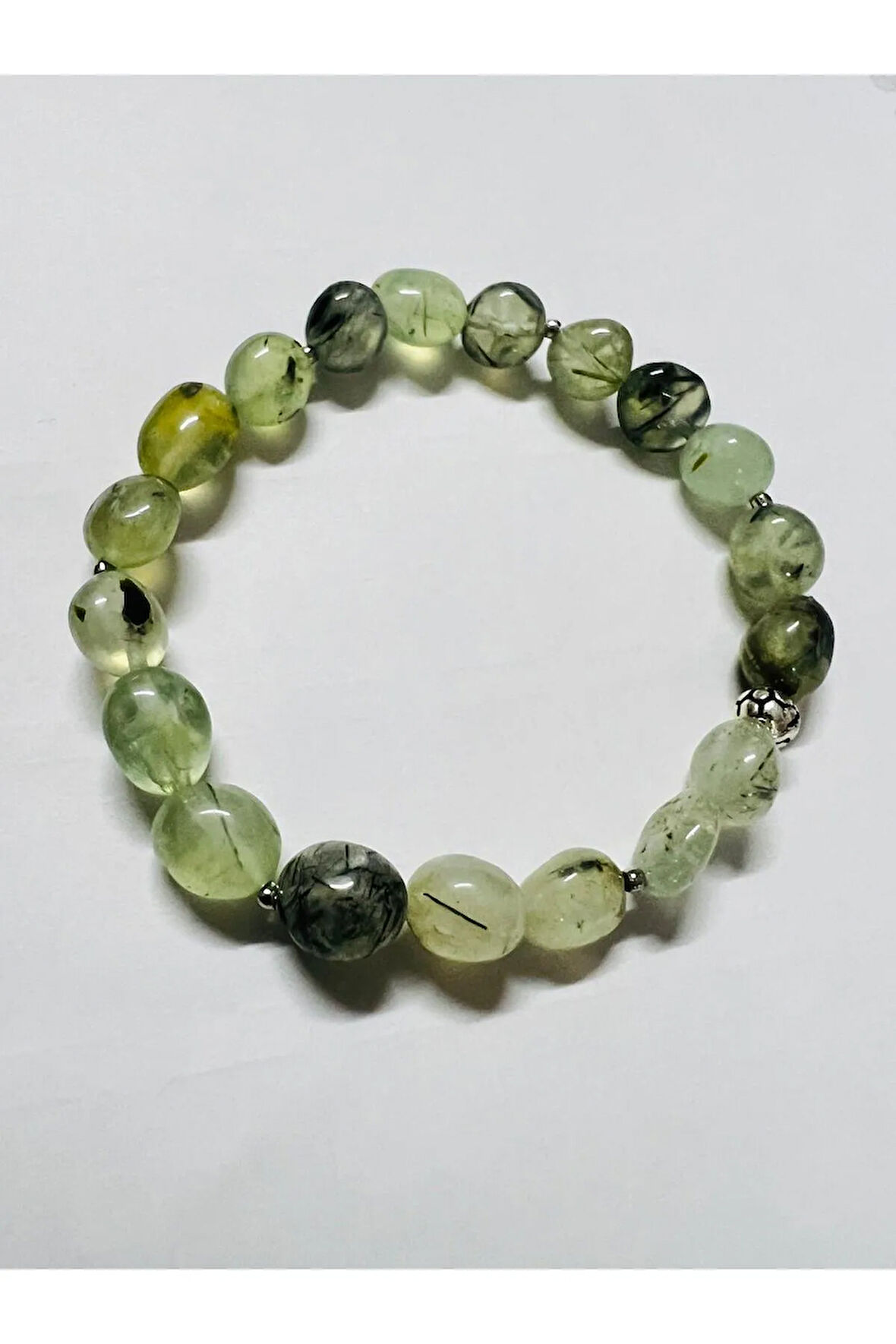 Sertifikalı Prehnite Doğal Taş Şekilsiz Tımbıl Bileklik AAA Kalite Sürpriz Hediyeli