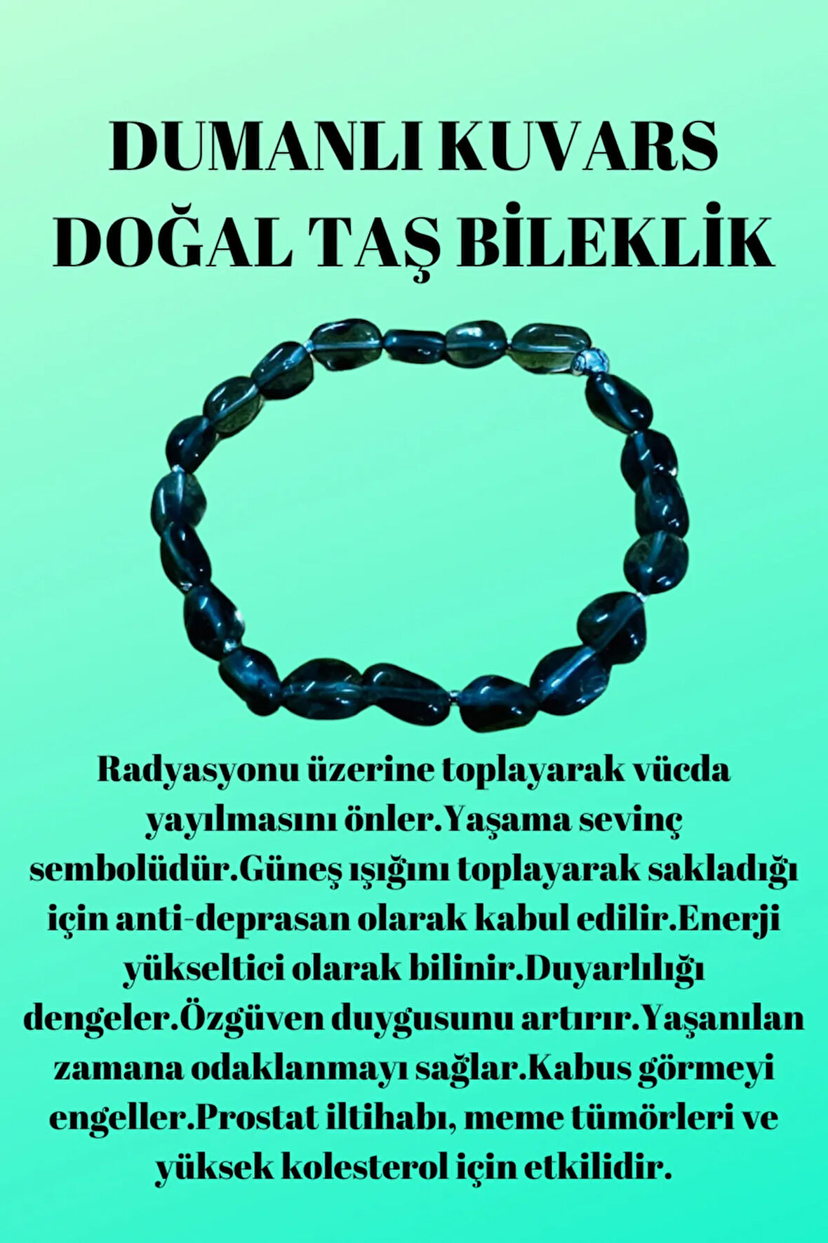 Sertifikalı Dumanlı Kuvars Doğal Taş Şekilsiz Tımbıl Bileklik AAA Kalite Sürpriz Hediyeli