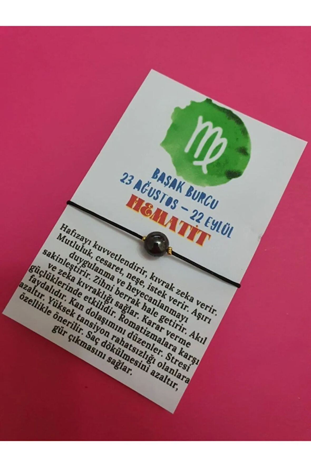 Sertifikalı Başak Burcu Hematit Doğal Taş Ip Burç Bilekliği