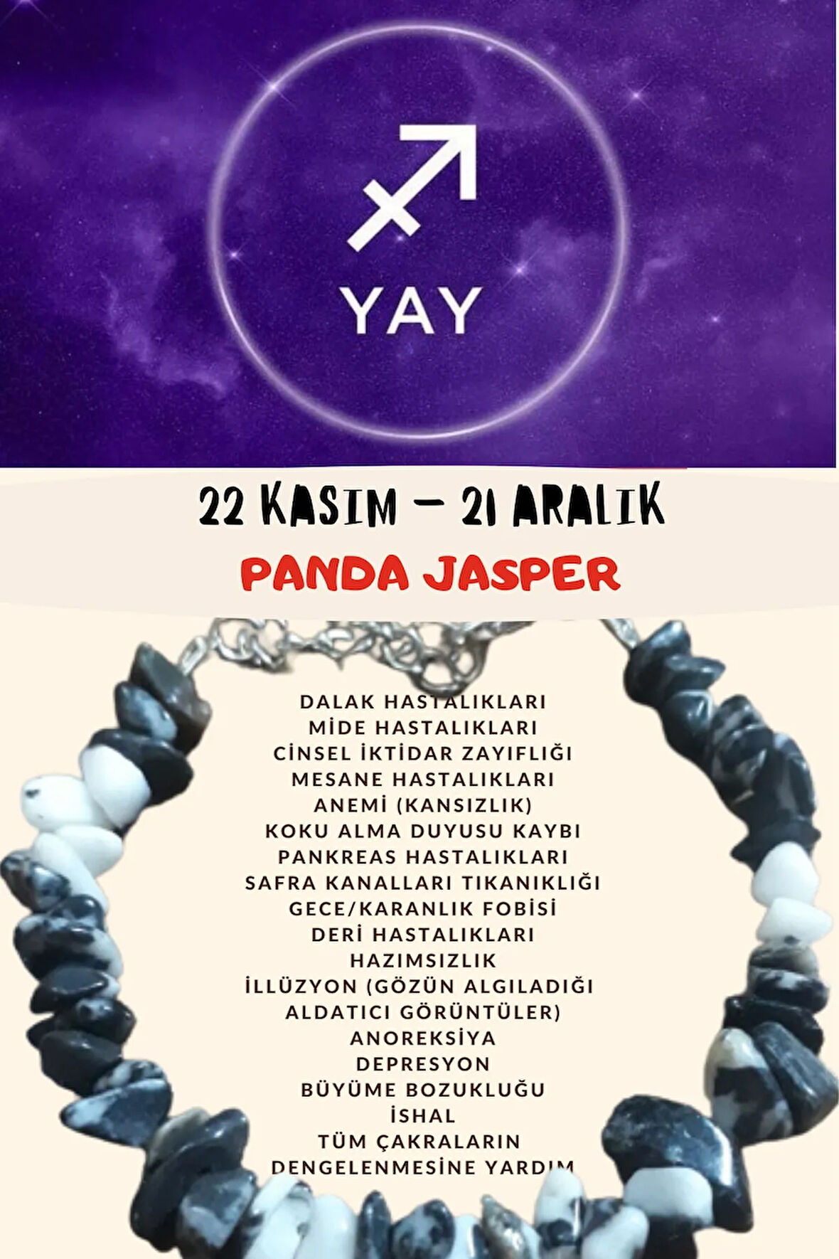 Sertifikalı Burç Taşı Yay Burcu Jasper Taşı Bileklik