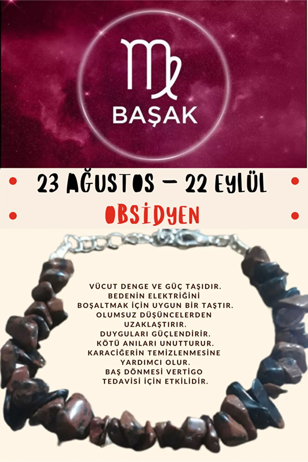 Sertifikalı Başak Burcu Burç Bilekliği