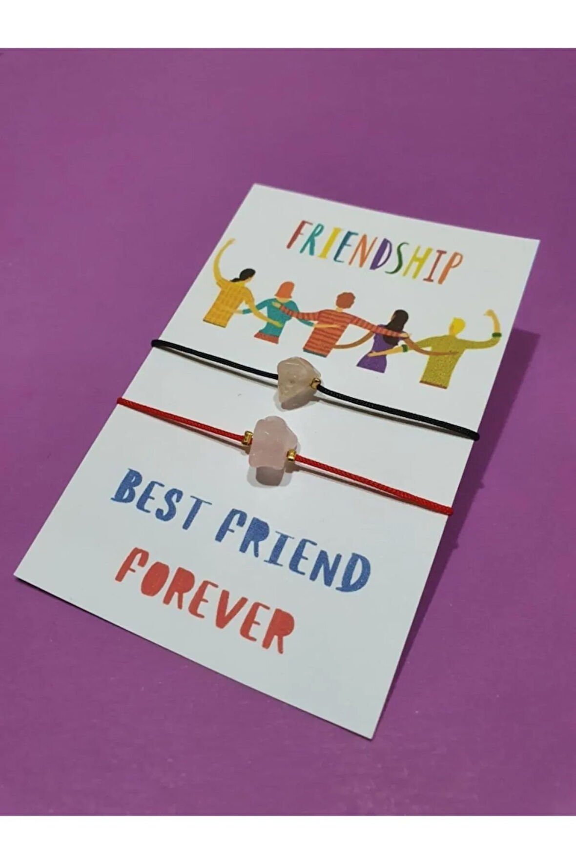 Sertifikalı Dostluk Pembe Kuvars Doğal Taşlı Ip Bileklik