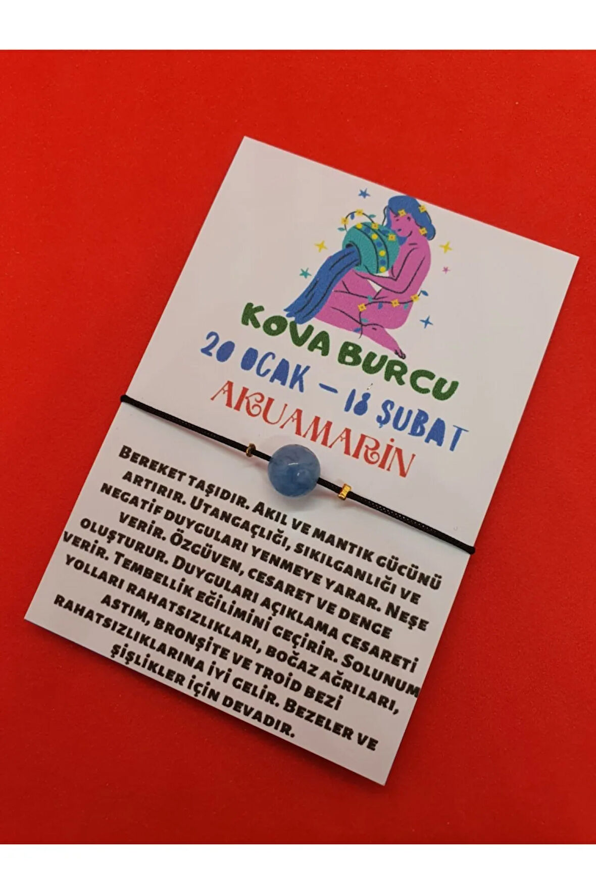 Sertifikalı Kova Burcu Akuamarin Doğal Taş Ip Burç Bilekliği 8mm