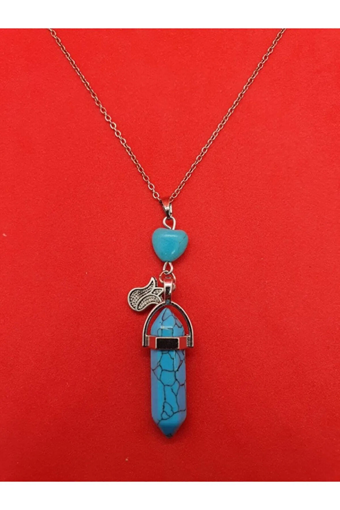 Sertifikalı Turkuaz Taşı Pandül Lale Kolye Doğal Taş Özel Tasarım Model