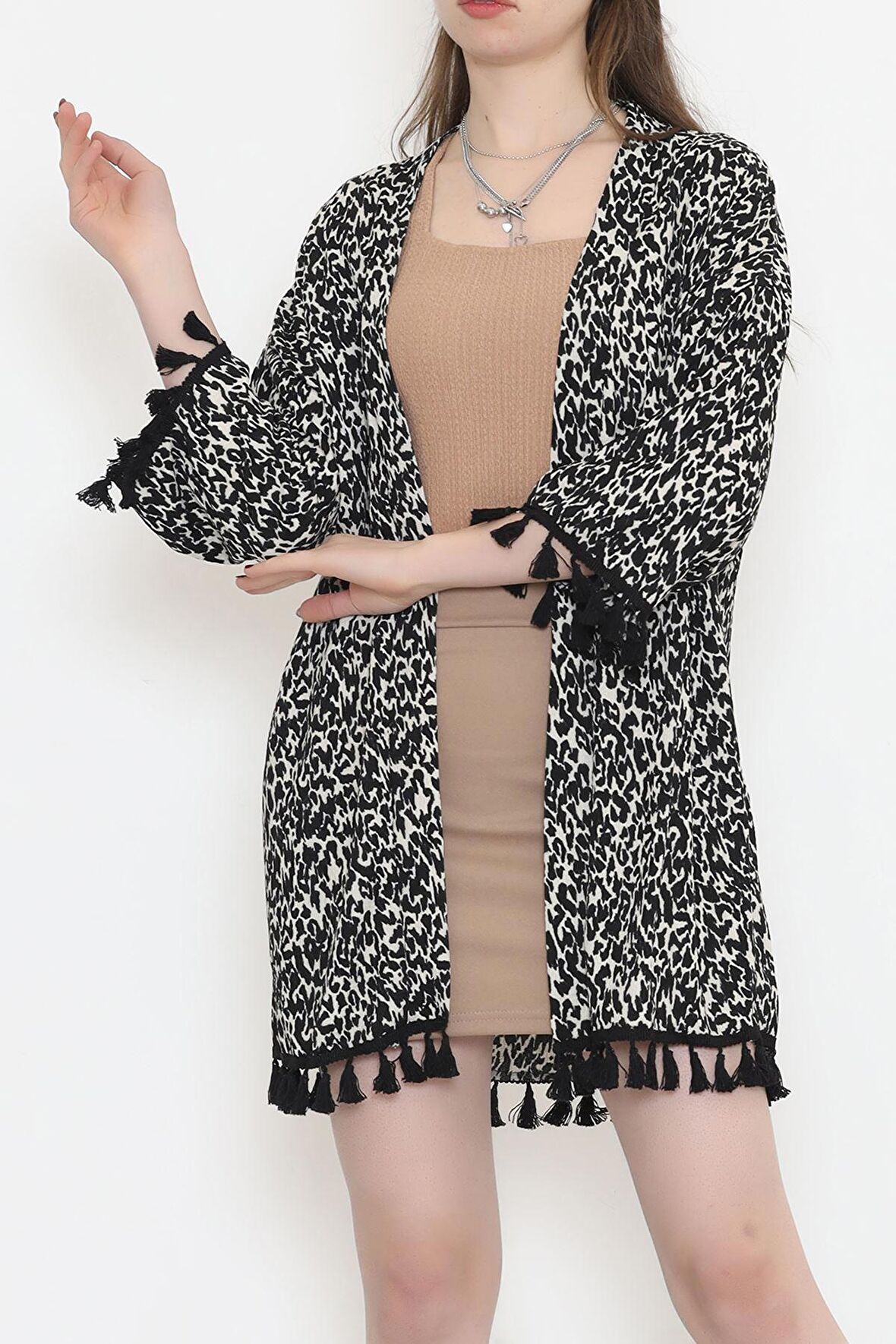 GAMZELİTARZIM Desenli Kimono Bejsiyah - 2492.555.