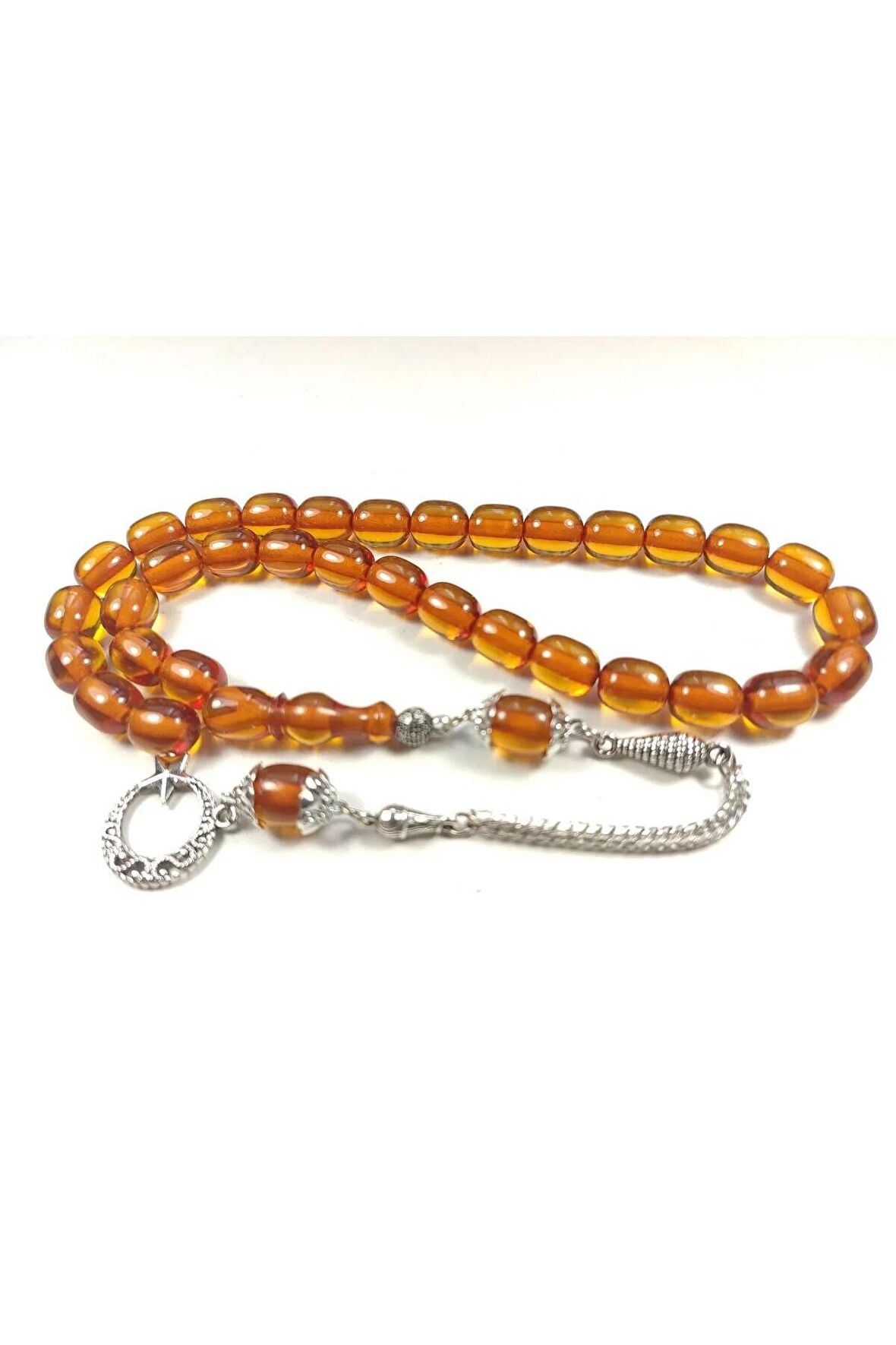 Gümüş Kaplama Püsküllü Çift Zımpara Çift Cilalı Sıkma Kehribar Sertifikalı 4367