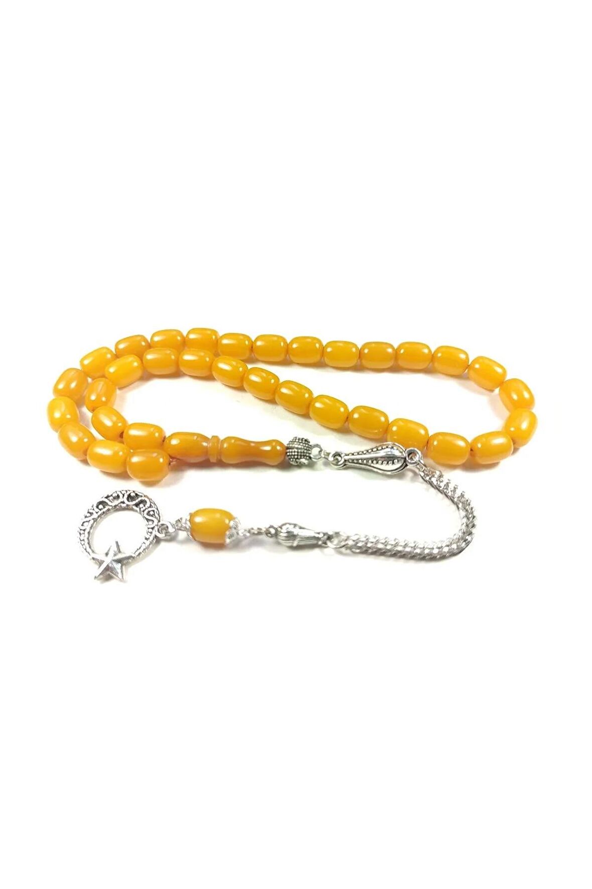 Gümüş Kaplama Püsküllü Çift Zımpara Çift Cilalı Sıkma Kehribar Sertifikalı 4352