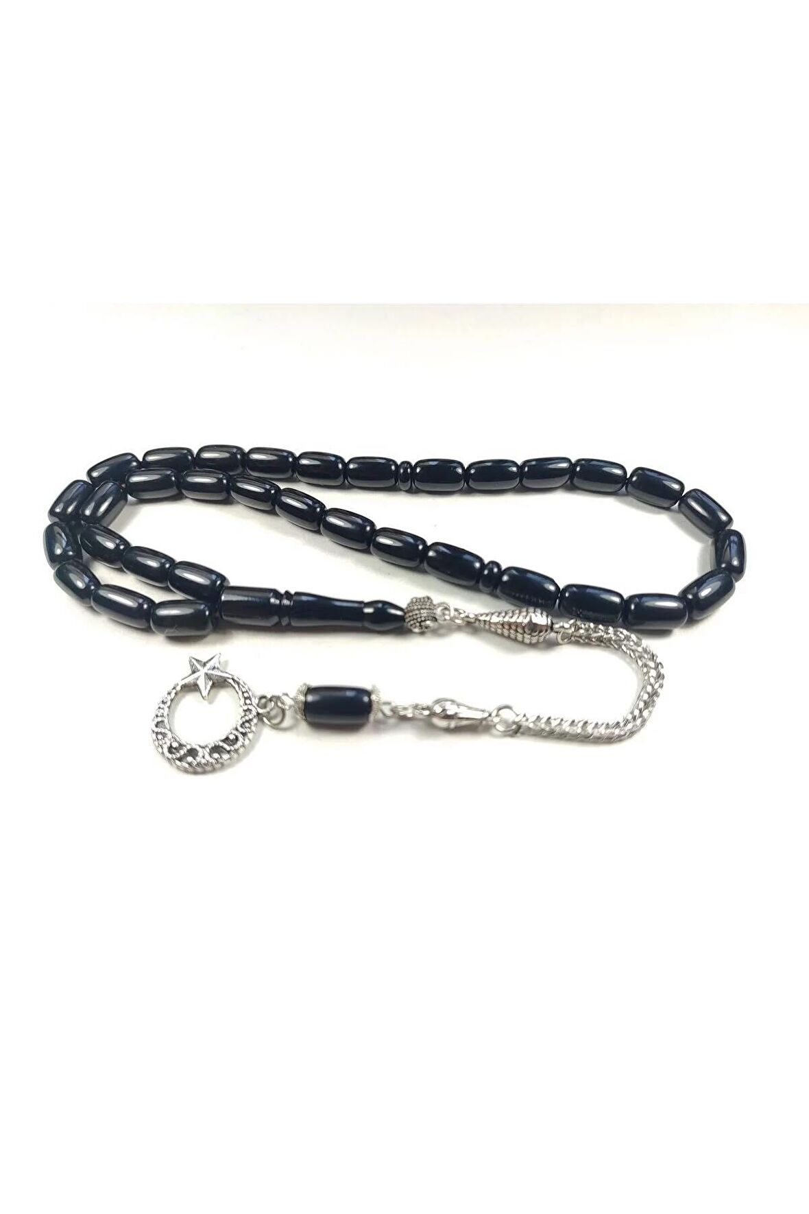 Zeyzun Atölyesine Ait Gümüş Kaplama Püskül Inci Siyahı Sıkma Kehribar Sertifikalı 4376