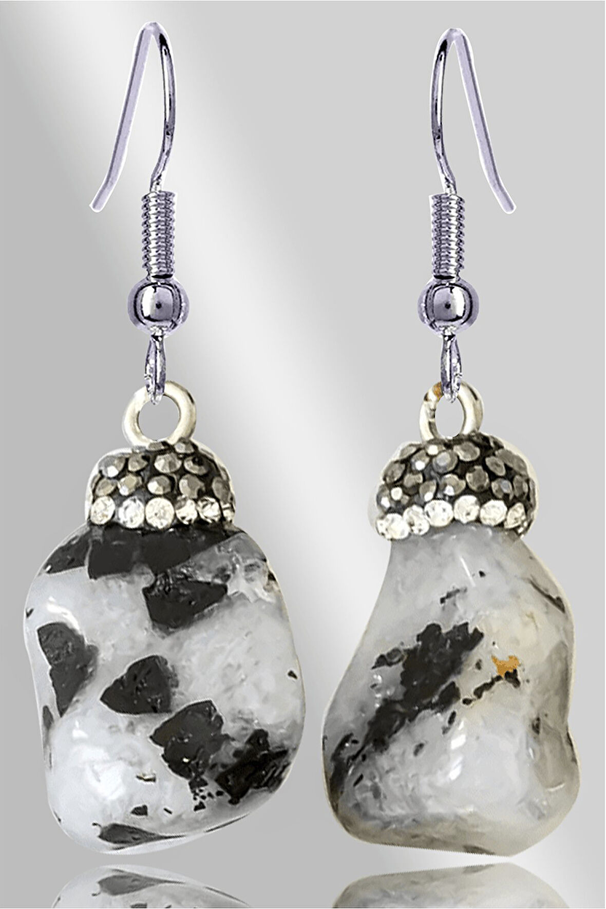 Sertifikalı Zirkon Taşlı Model Turmalinli Rutil Kuvars Doğal Taş Küpe