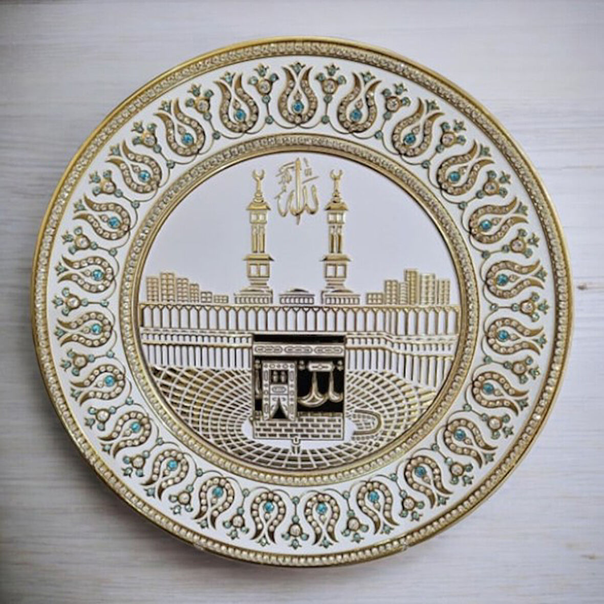(Ayet Tabak 18) Kabe Silüet Gold Çerçeveli Dekoratif Duvar Süsü