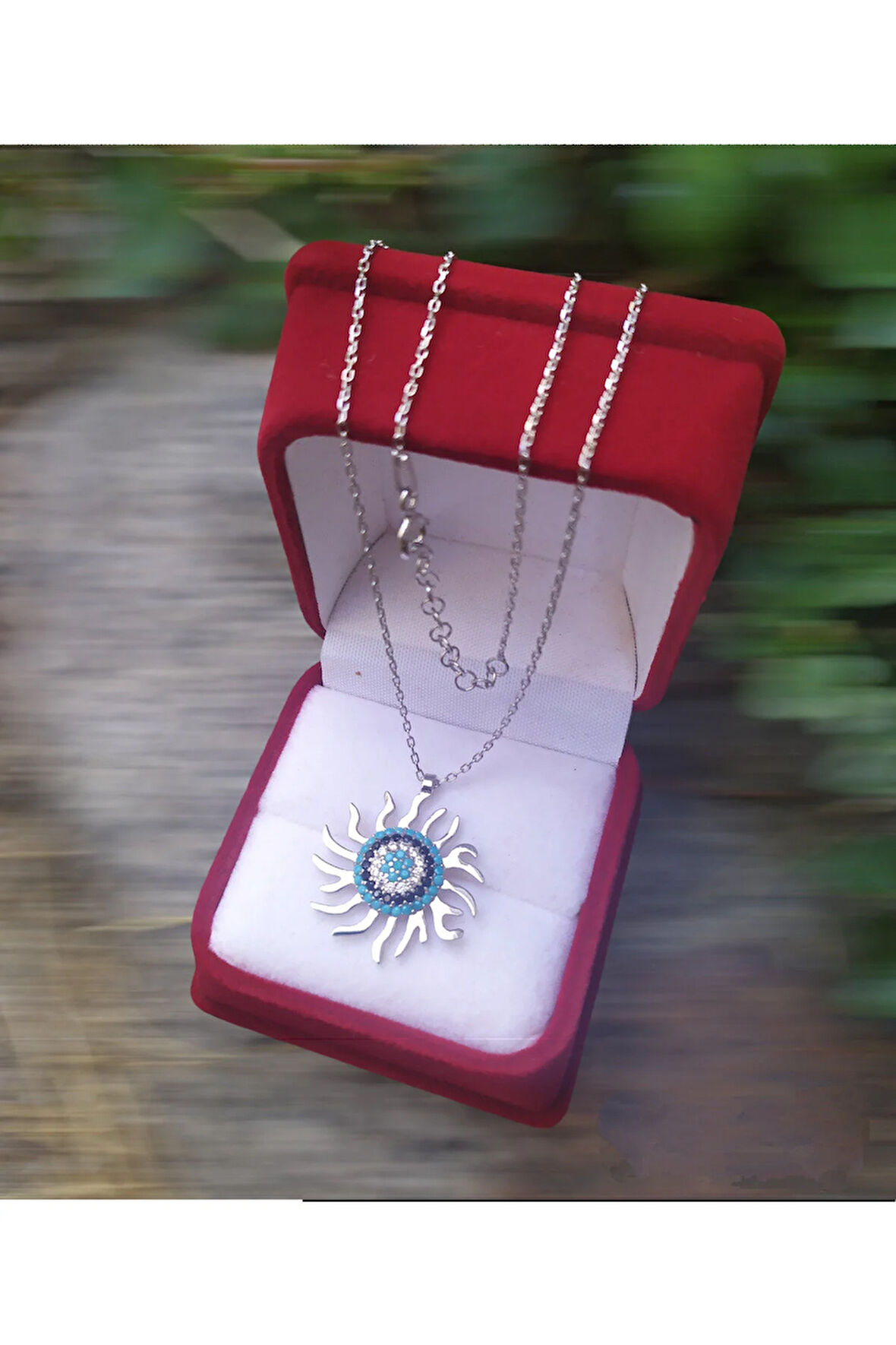 Modahilye 925 Ayar Gümüş Nazar Boncuklu Güneş Kolye