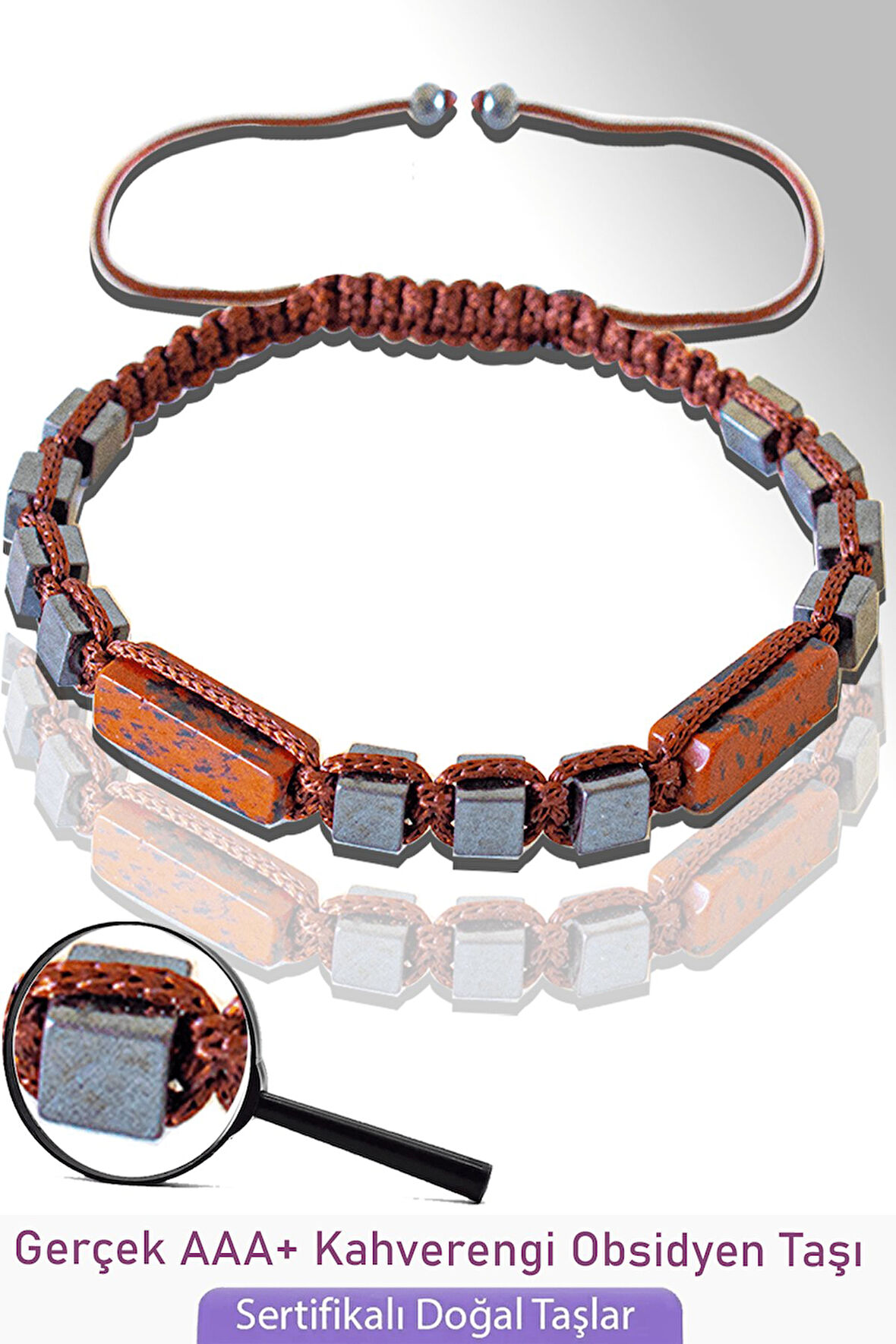 Sertifikalı Gerçek Küp Terahertz - Kahverengi Obsidyen Taşı Bileklik