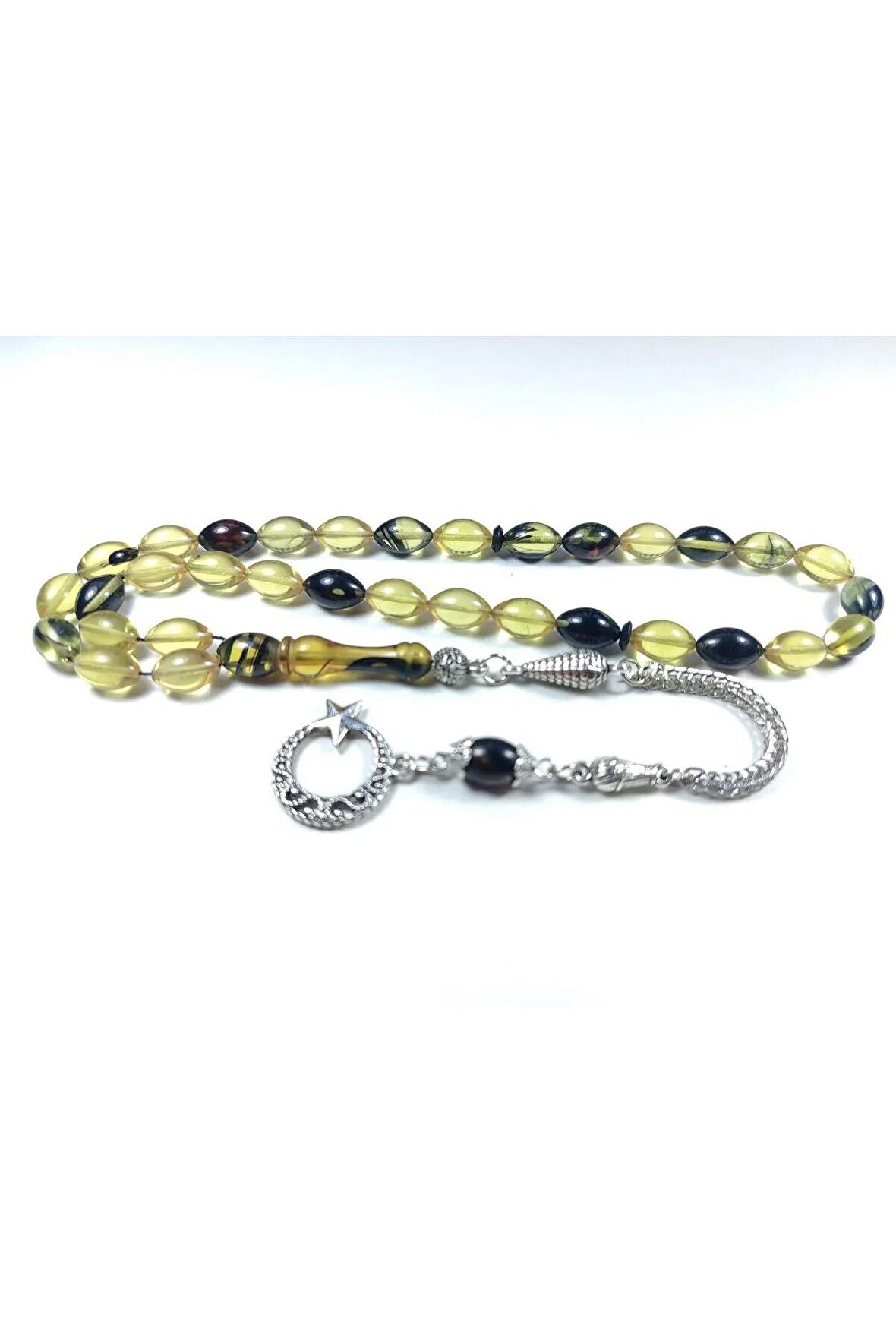 Gümüş Kaplama Püsküllü Kuru Tornalı Çift Cilalı SıkmaKehribar Sertifikalı 4457