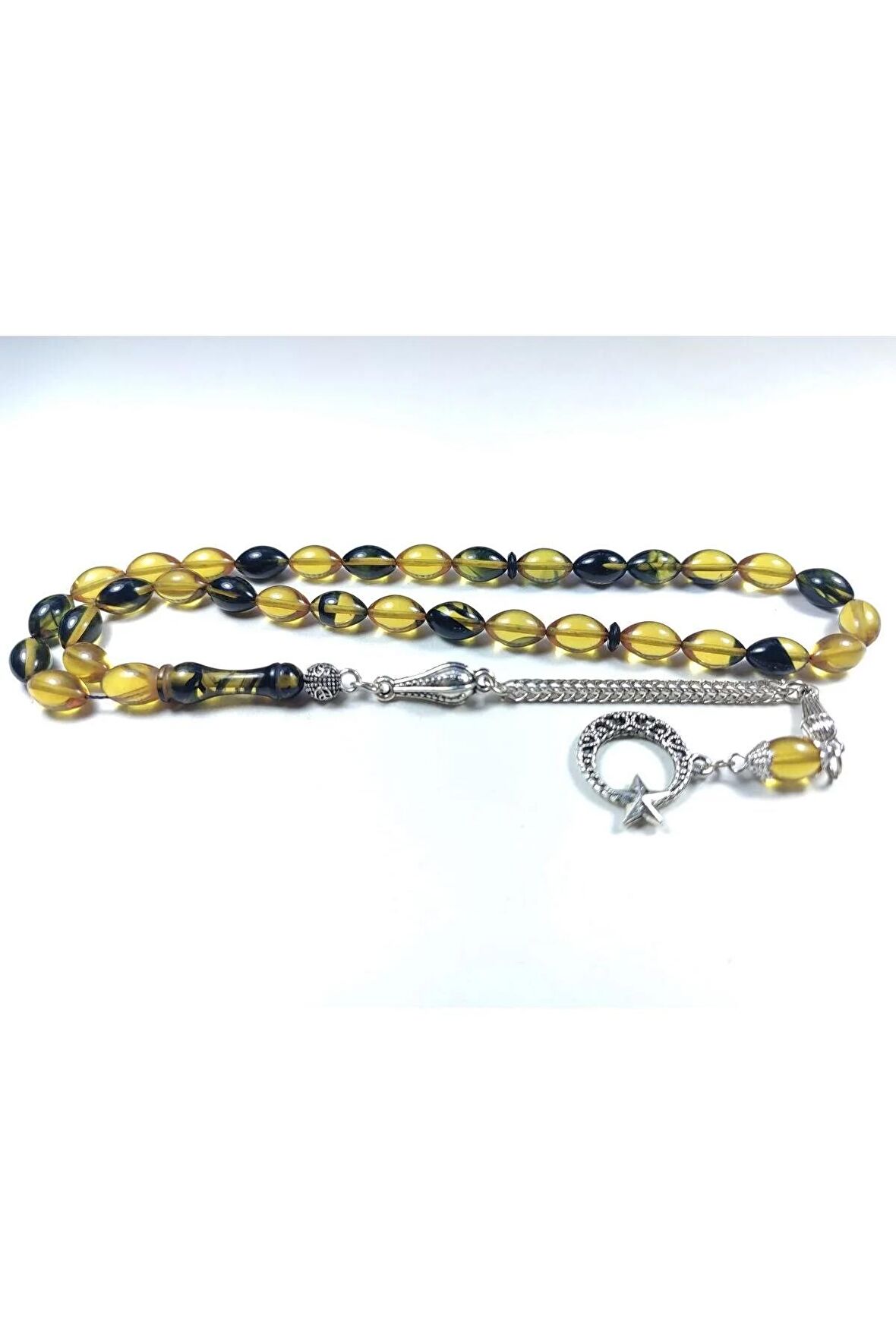 Gümüş Kaplama Püsküllü Kuru Tornalı Çift Cilalı SıkmaKehribar Sertifikalı 4459