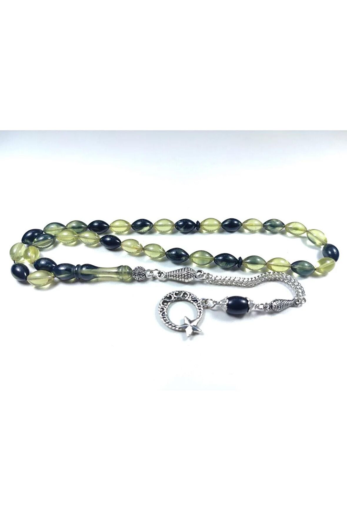 Gümüş Kaplama Püsküllü Kuru Tornalı Çift Cilalı SıkmaKehribar Sertifikalı 4458