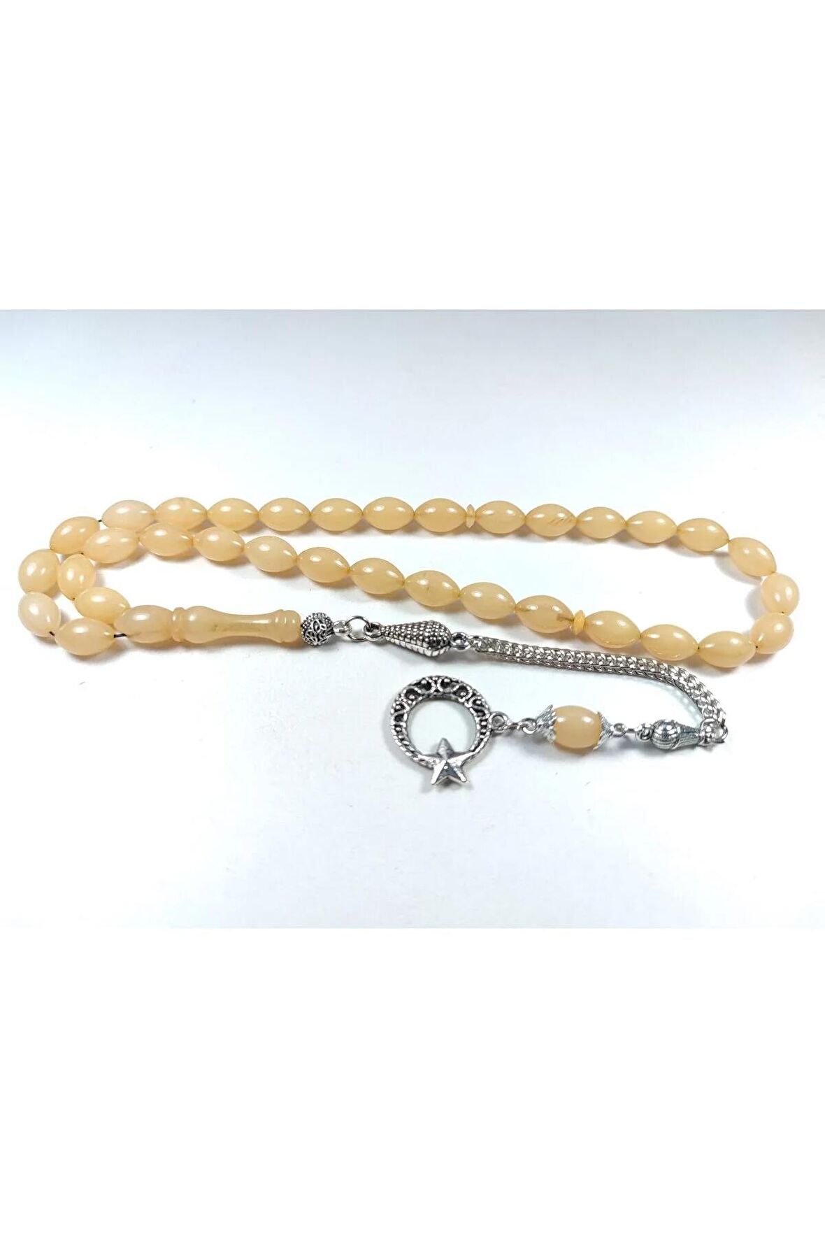 Gümüş Kaplama Püsküllü Kuru Tornalı Çift Cilalı SıkmaKehribar Sertifikalı 4455