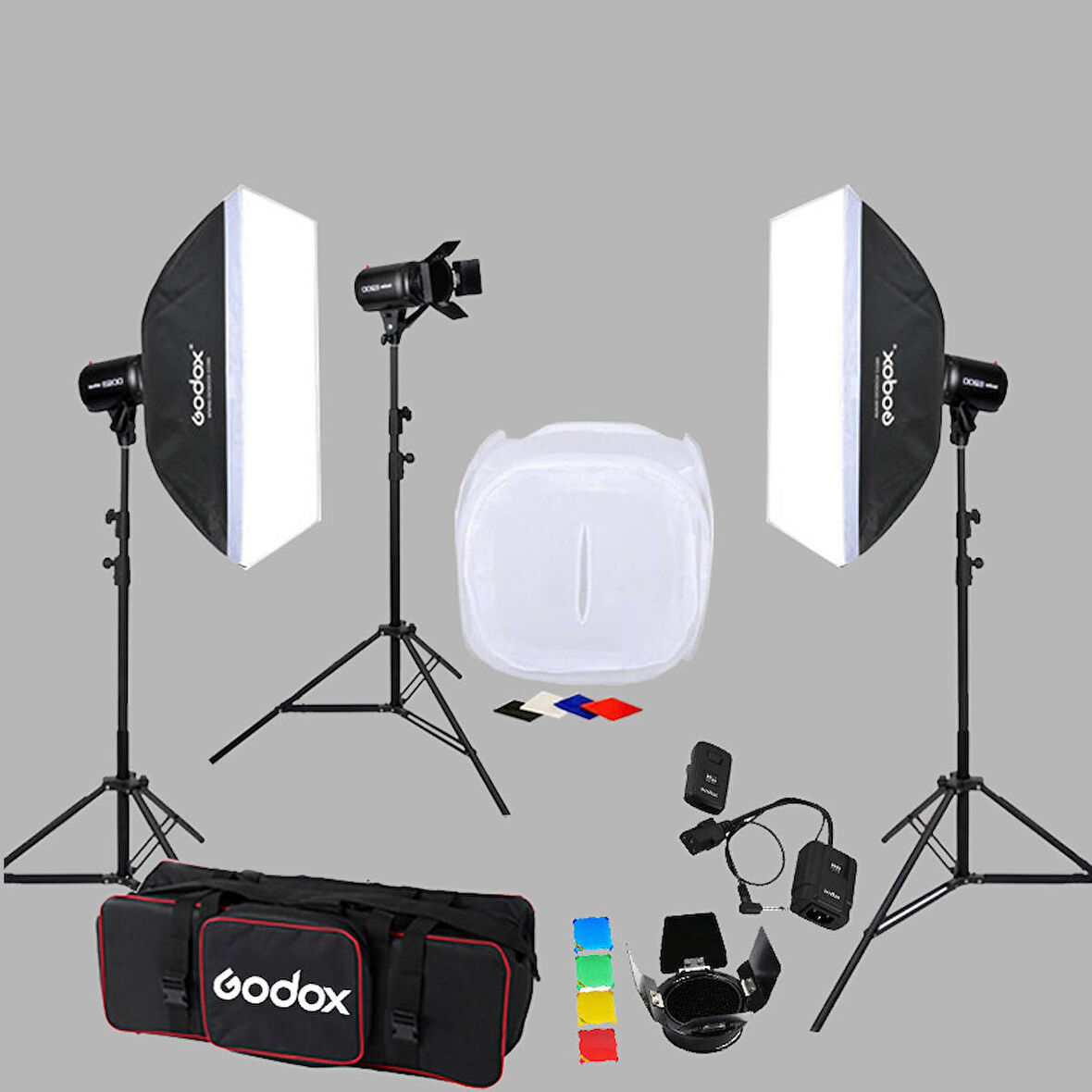 Godox E250 3'lü Paraflaş Set + Çekim Çadırı 80x80 cm