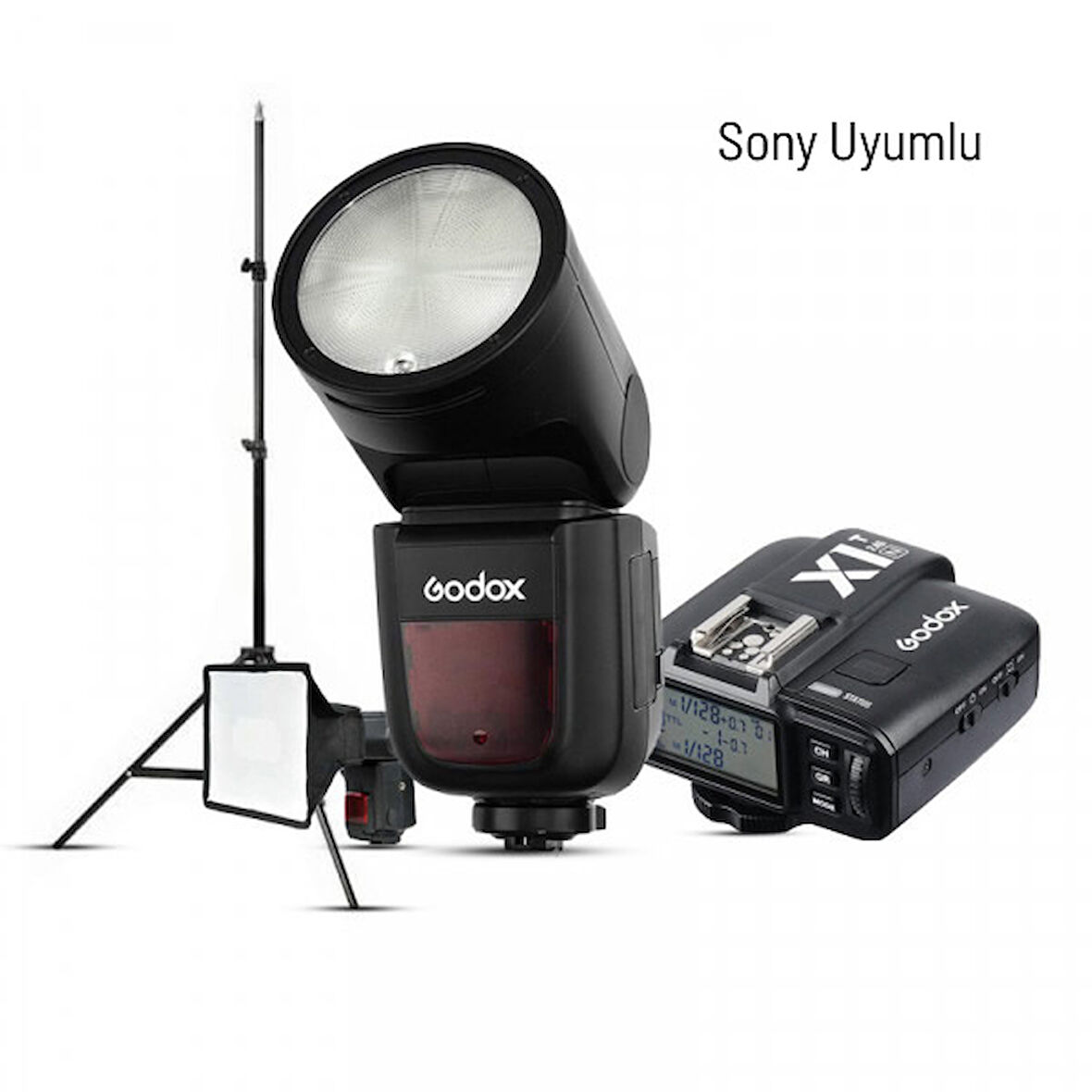Godox V1 Sony Flaş Full Set (Tepe Flaş + Tetikleyici + Ayak + Softbox)