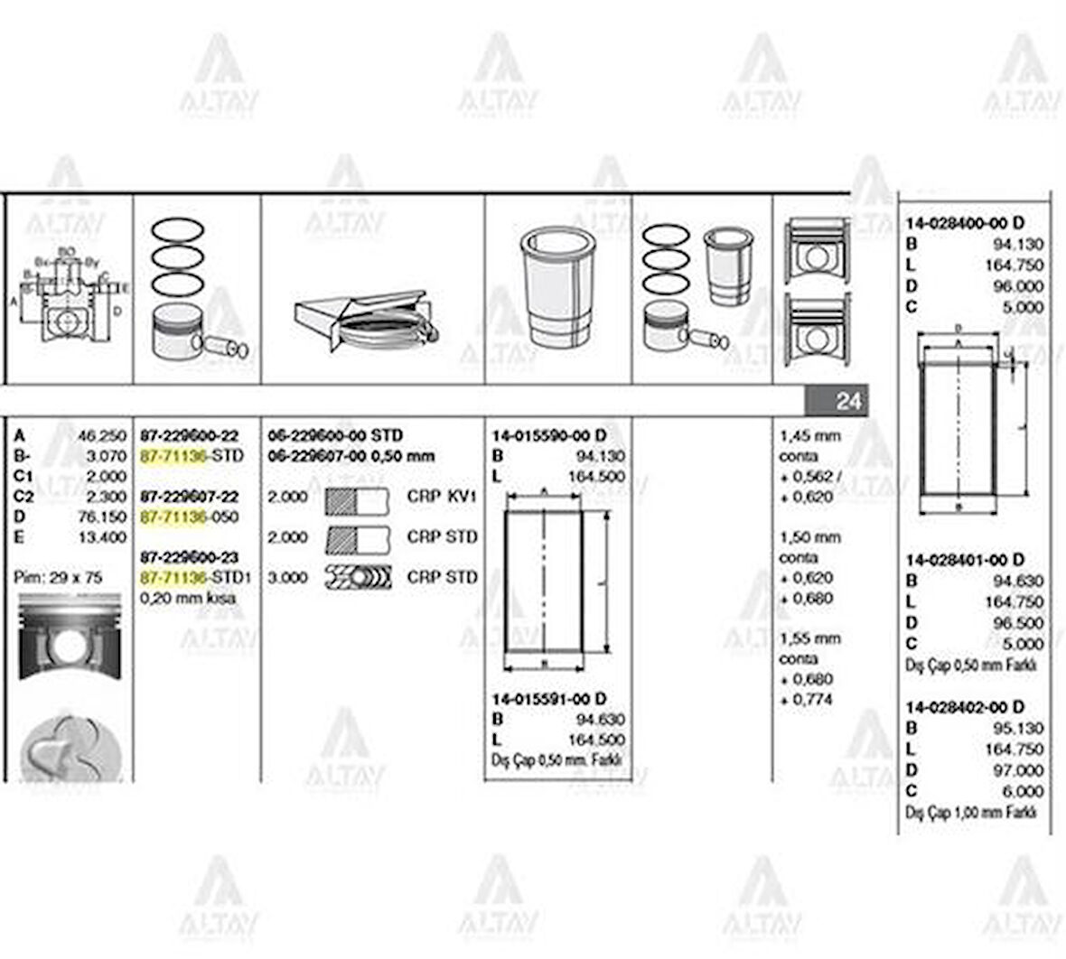 Goetze 06-229607-00 Segman Takımı 050 H100 Kamyonet 2600 Motor 1997-2003 62296070G