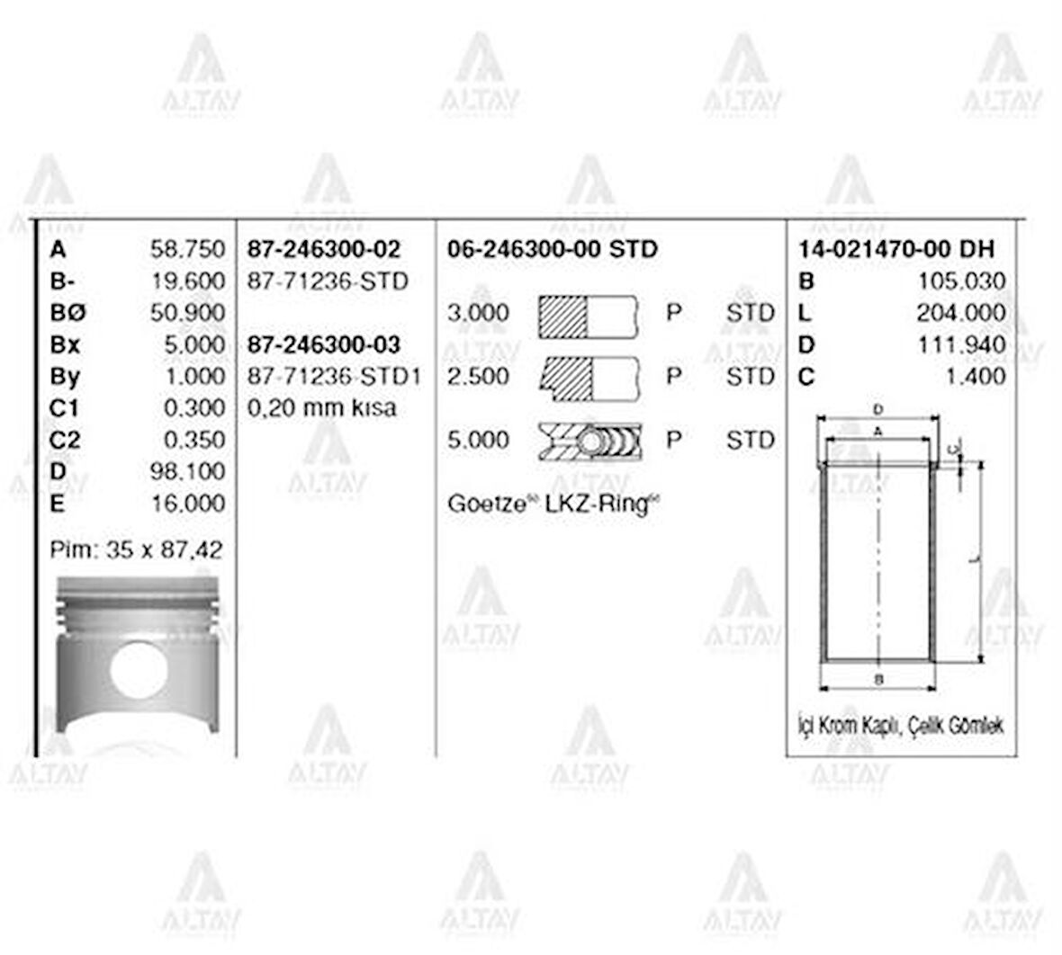 Goetze 06-246300-00 Piston Segmanı STD Isuzu NPR58 112121118051