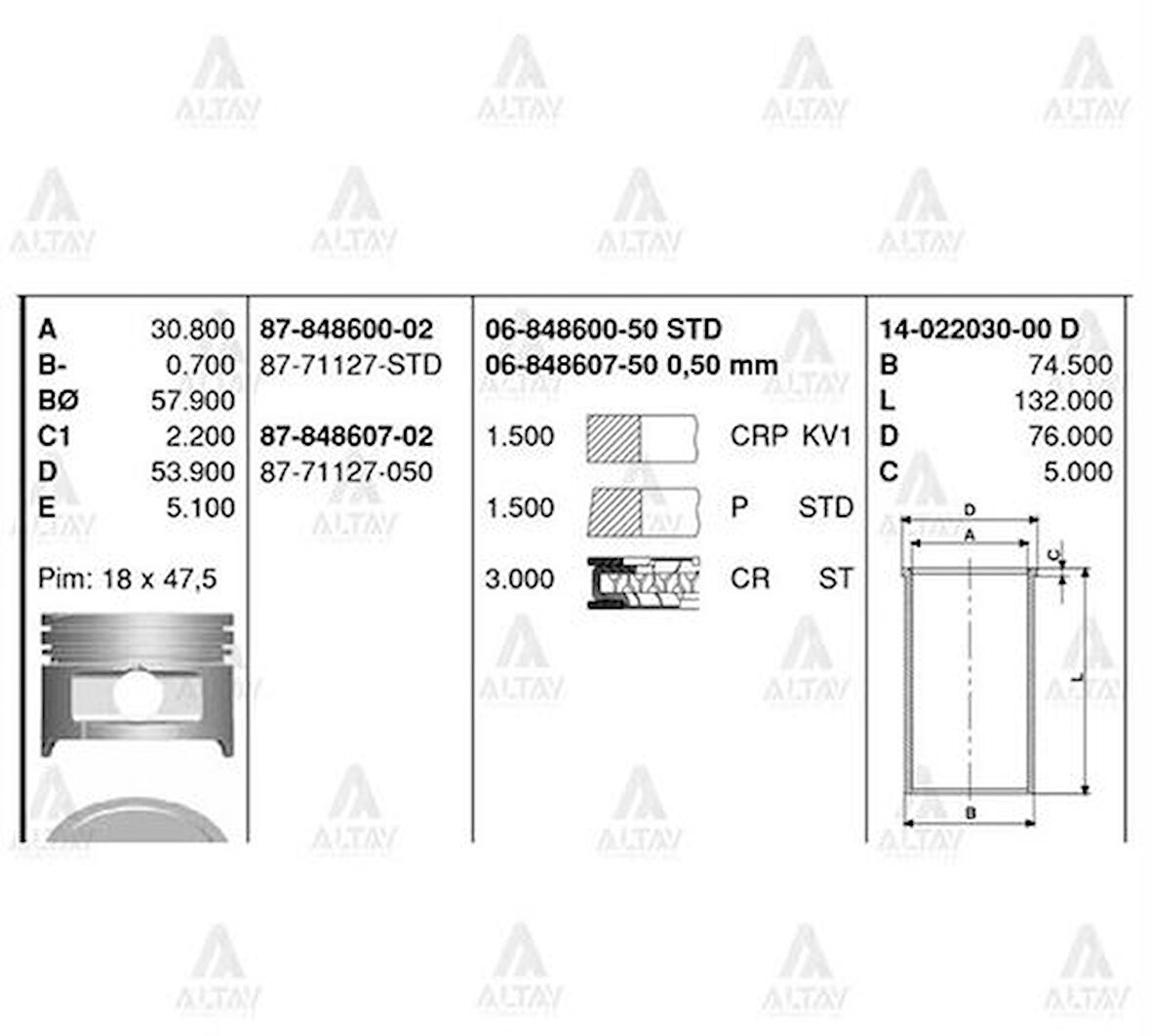 Goetze 06-848600-50 Segman STD Accent 1.3 2000 2002 71.50mm 2304022300