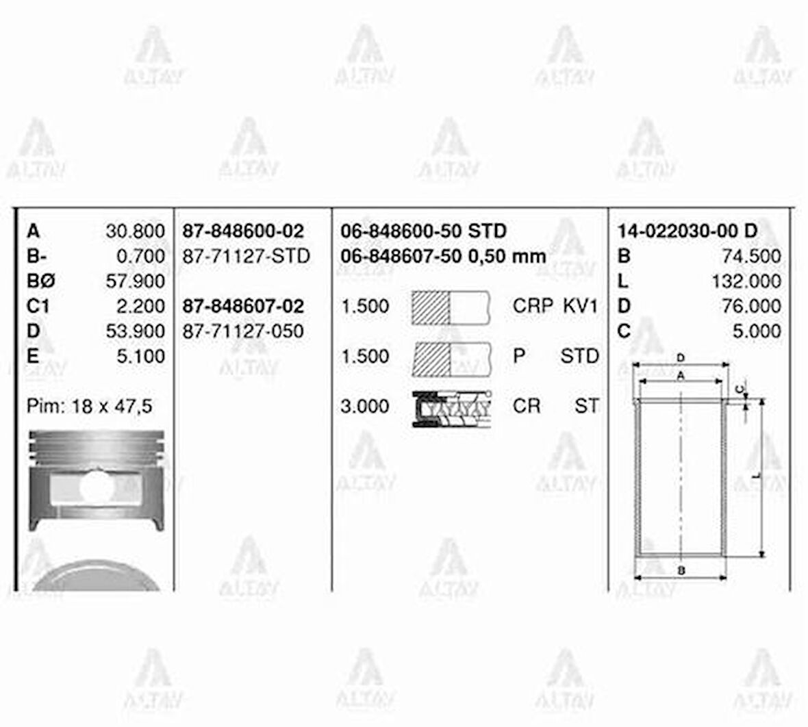 Goetze 06-848607-50 Segman 050 Accent 1.3 2000 2002 72mm 2304022932