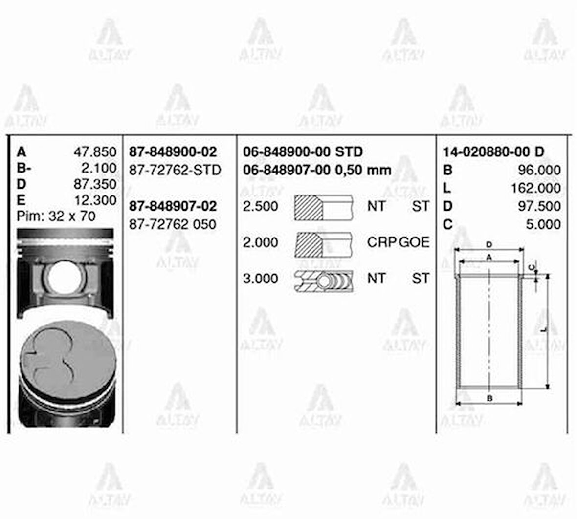 Goetze 06-848900-00 Segman Jp B2500-Ranger Turbo 93mm Wl 98 XM346150