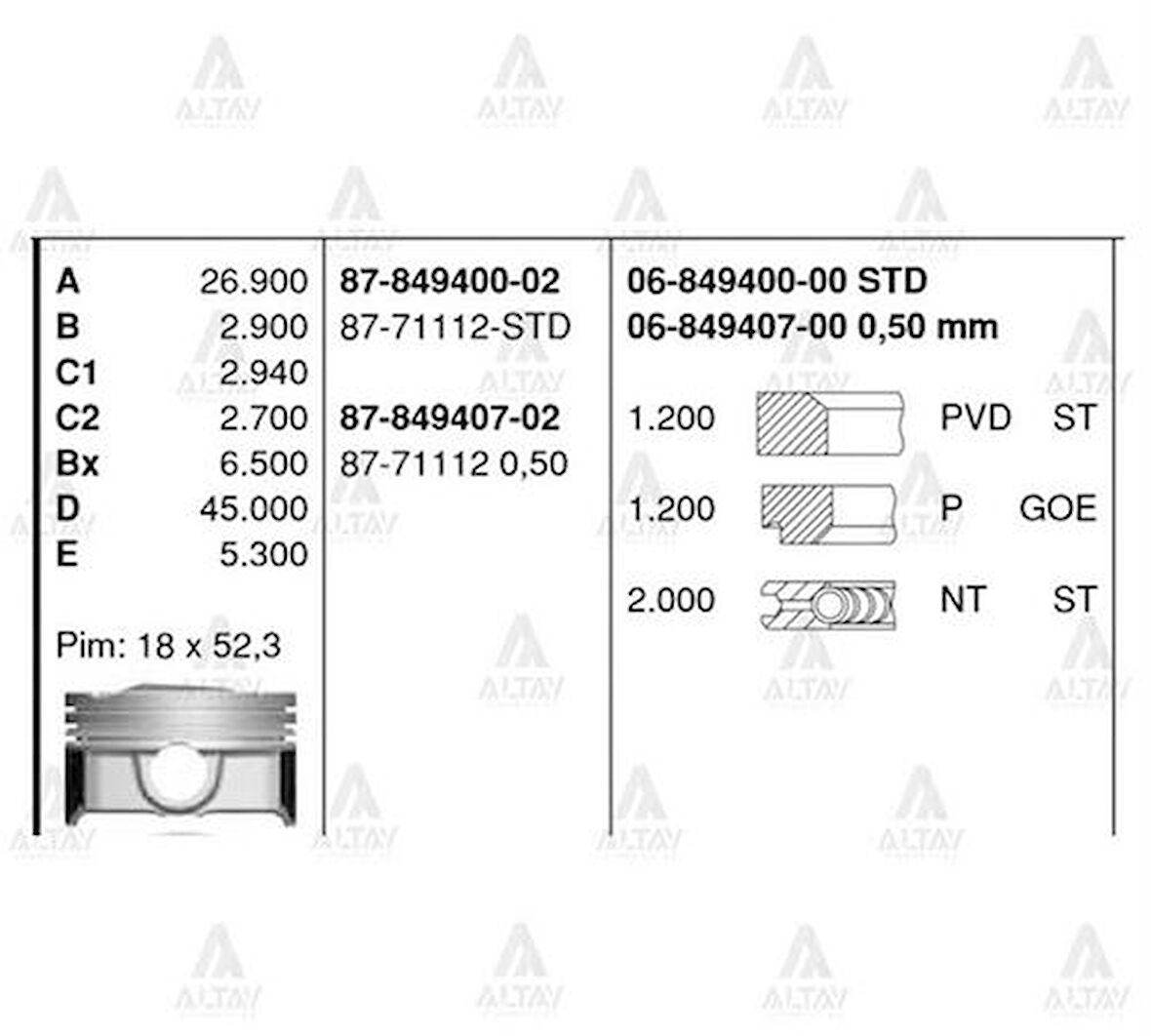 Goetze 06-849407-00 Motor Segman 050 Hyundai Kia ix35 Sportage 2010-G4Fd Motor 77.50mm 230402B600