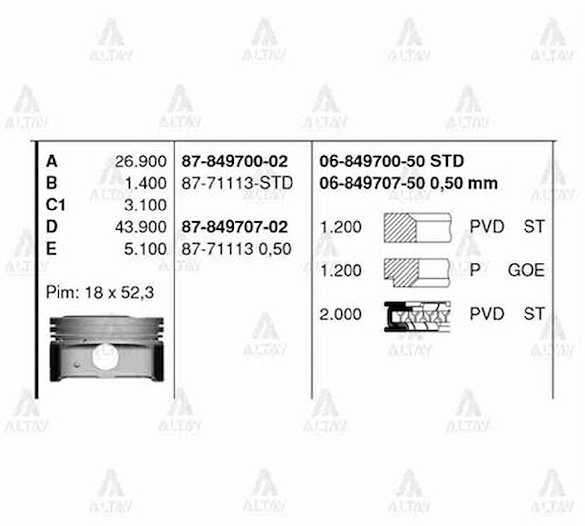 Goetze 06-849707-50 Motor Segman 050 Accent Blue i20 I30 1.4-1.6 Benzinli 2008-5 İleri Vites 77.50mm (G4FC G A Motor) 7924880000 230402B000