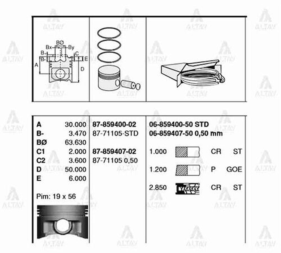 Goetze 06-859400-50 Segman STD Civic 1.6 1996 2000 75mm 685940050