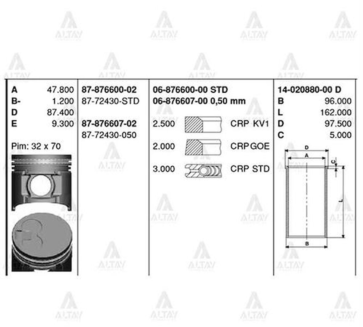 Goetze 06-876607-00 Segman Jp B2500-Ranger 93.50mm Wl 97 68766070G