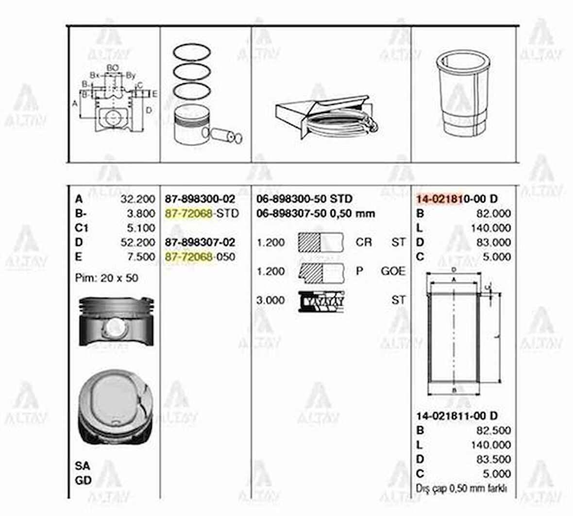 Goetze 06-898307-00 Motor Segman 050 Corolla 1.6 VVTI 2002-2007 (1Zz 3Zz Motor) 79.50mm 7996910000 689830700