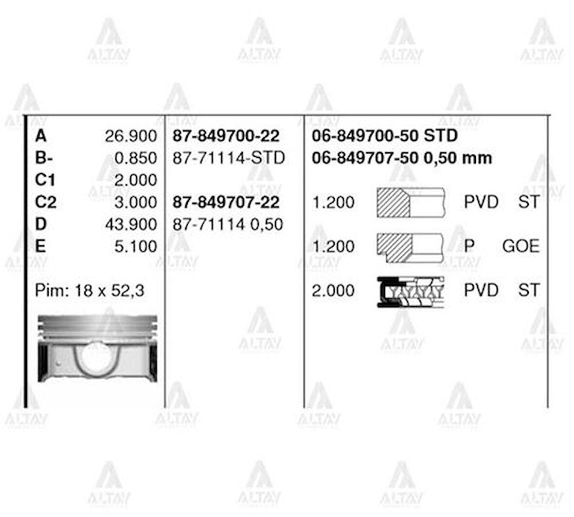 Goetze 87-71114-050 Motor Piston Segman 050 Elantra 1.6 16V 2011-Kia Cerato 1.6 16V 2011-77.50mm G4Fg Motor 23041-2B900