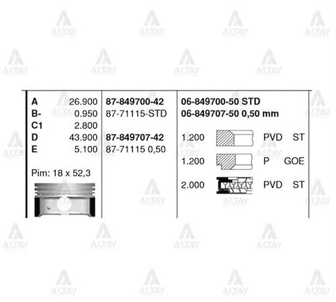 Goetze 87-71115-STD Motor Piston Segman STD I30 1.6 2012-i20 1.6 2012-77mm G4FC Motor 87-71115-STD