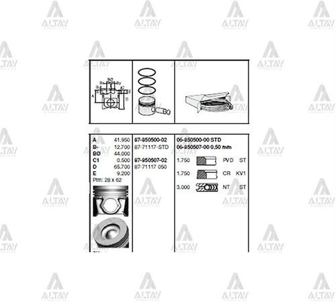 Goetze 87-71117-050 Motor Piston 050 Segmanlı Accent Blue 1.6 CRDI 2011-I30 1.6 CRDI 2012-Ceed 1.6 CRDI 2012-D4Fb Motor 77.70mm 128 Bg 234A02A947