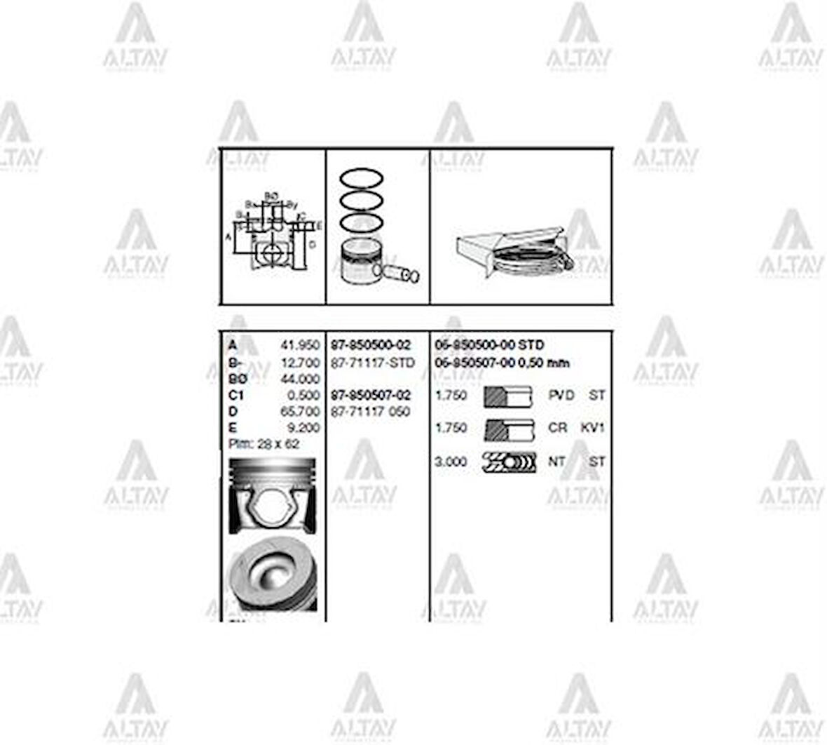 Goetze 87-71117-STD Motor Piston STD Segmanlı Accent Blue 1.6 CRDI 2011-I30 1.6 CRDI 2012-Ceed 1.6 CRDI 2012-D4Fb Motor 77.20mm 128 Bg 234A02A907