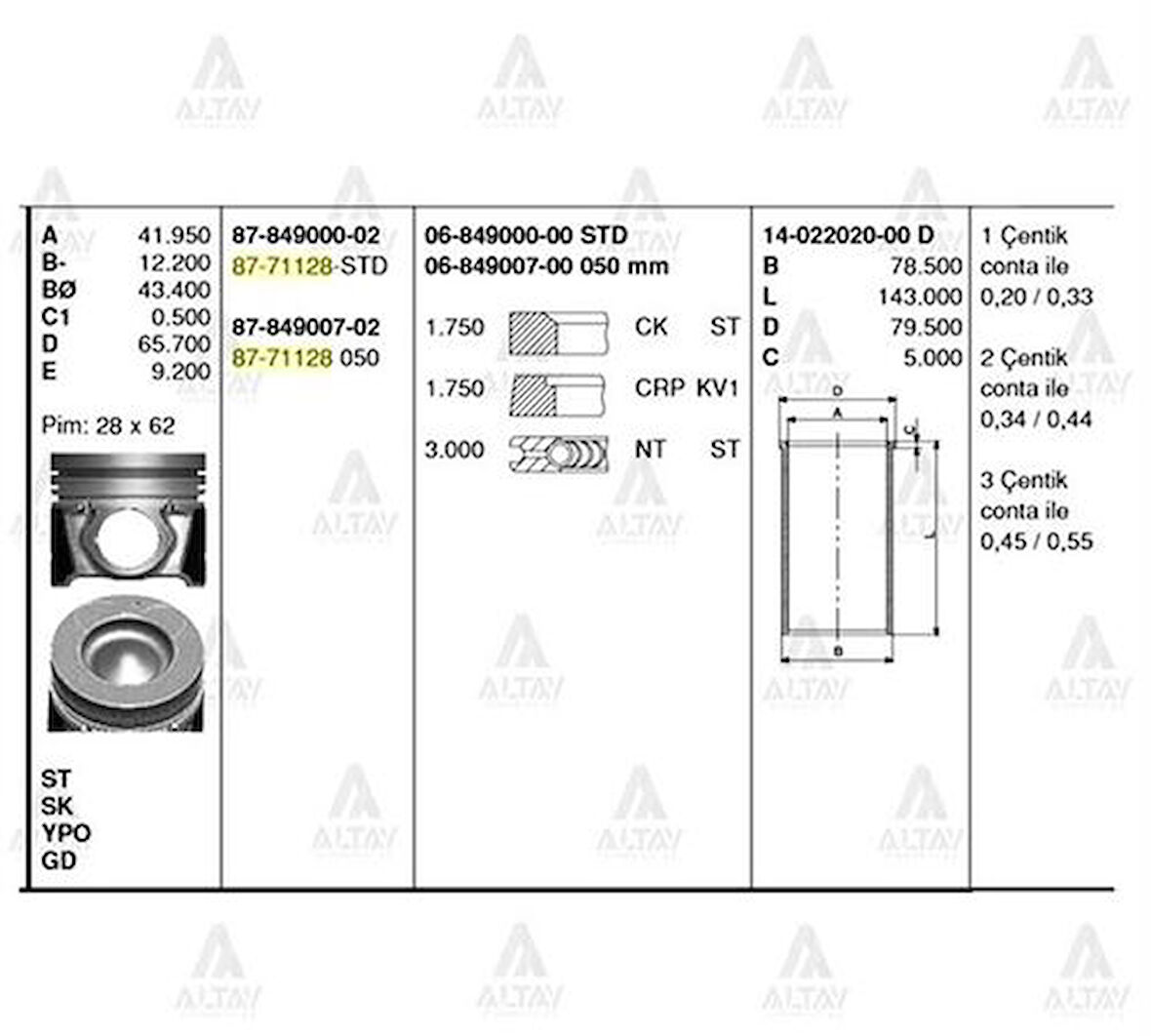 Goetze 87-71128-050 Motor Piston Segman 050 Era 1.5 CRDI 2006-Kia Cerato Rio 1.5 CRDI 2006-75.50mm 87-71128-050