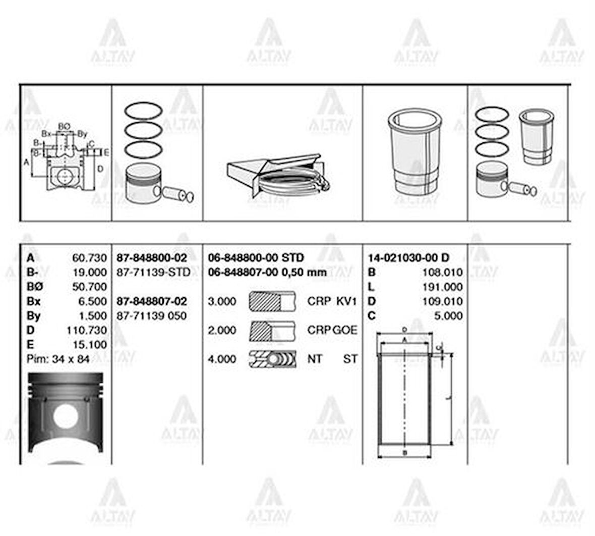 Goetze 87-71139-050 Piston Segman-050 104.50 Hyundai Hd72 D4Af 2341141200