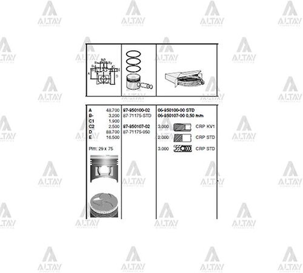 Goetze 87-71175-050 Motor Piston Segman 050 H100 Minibüs Yeni Tip 1997-91.60mm 87-71135