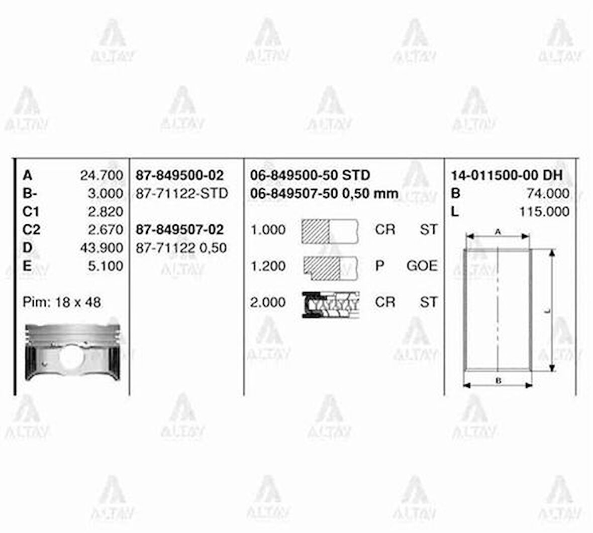Goetze 87-71176-050 Motor Piston Segman 050 Hyundai i20 1.2 Benzinli 2008-G4La Motor 71.50mm 23041-03230