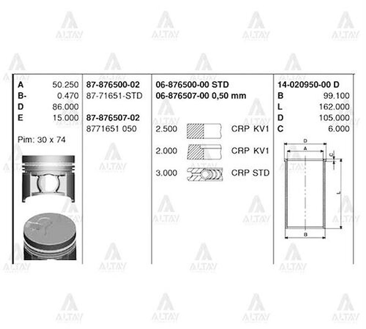 Goetze 87-71651-STD Piston Segman Jp Nissan Td27 Pick-Up 96mm 97 87-71651-STD