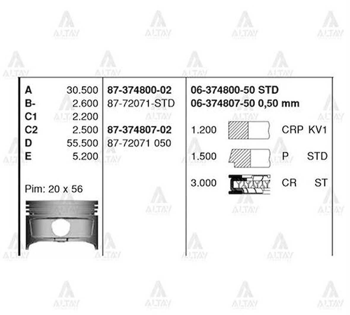 Goetze 87-72071-050 Motor Piston Segman 050 Corolla 1.6 Enjeksiyonlu 4Afe Motor 1992-1999 81.50mm 87-72071-050