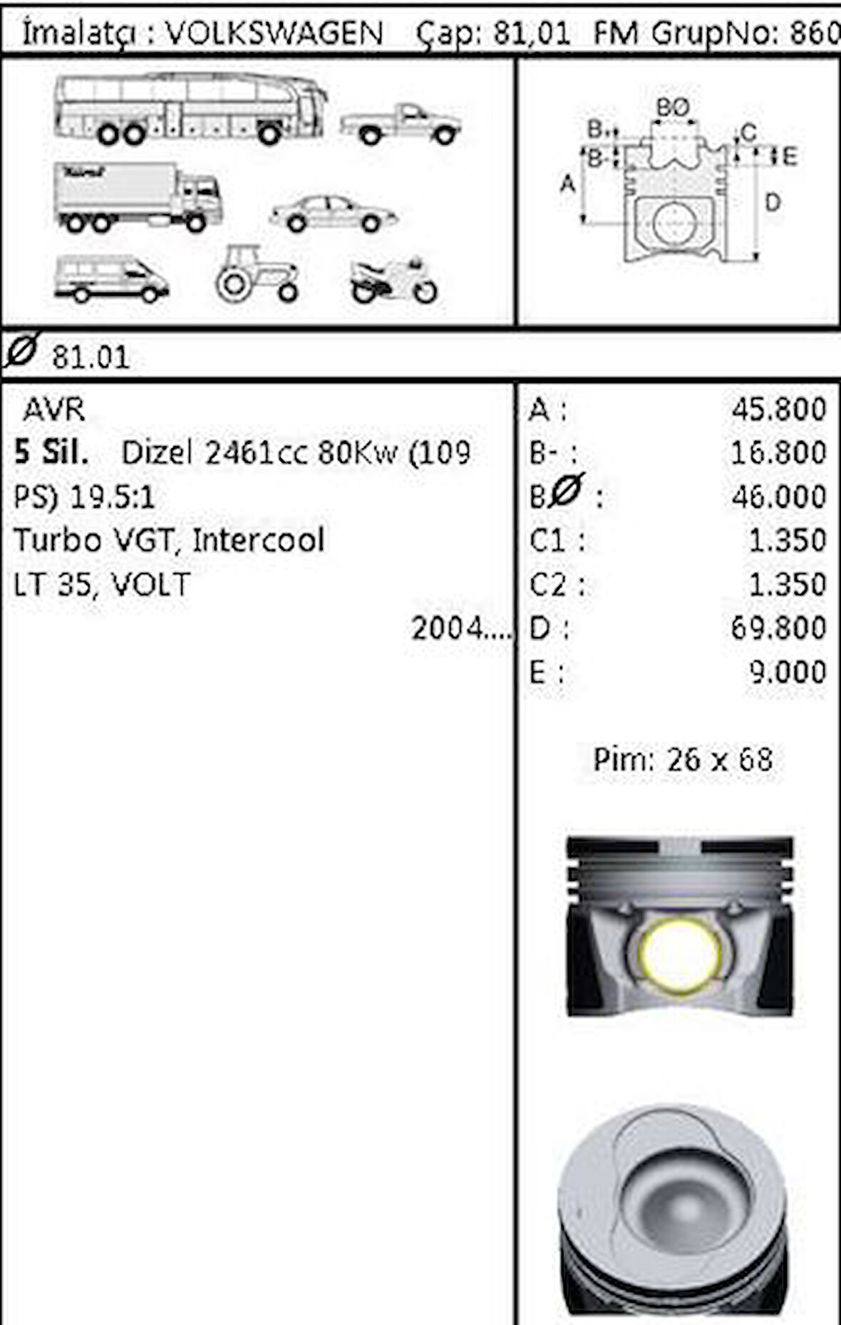 Goetze 87-72178-STD Piston Segman 81.01mm STD Lt28 LT35 Lt46 2.5 109 Ps 5 Silindir AVR Bbr 074107065R001