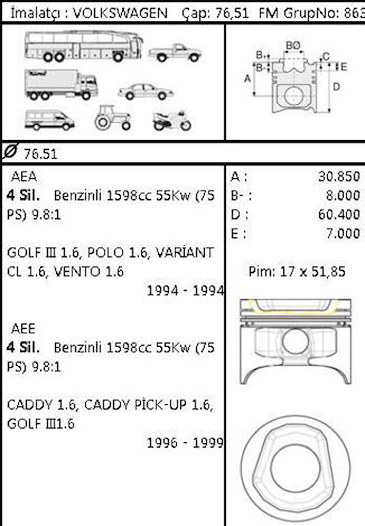 Goetze 87-72183-STD Piston Segman 76.51mm STD Cordoba Ibiza II III Felicia I II Octavia Golf III Polo Vento 1.6 Aea AEE Ahs ALM 92-03 032107065N