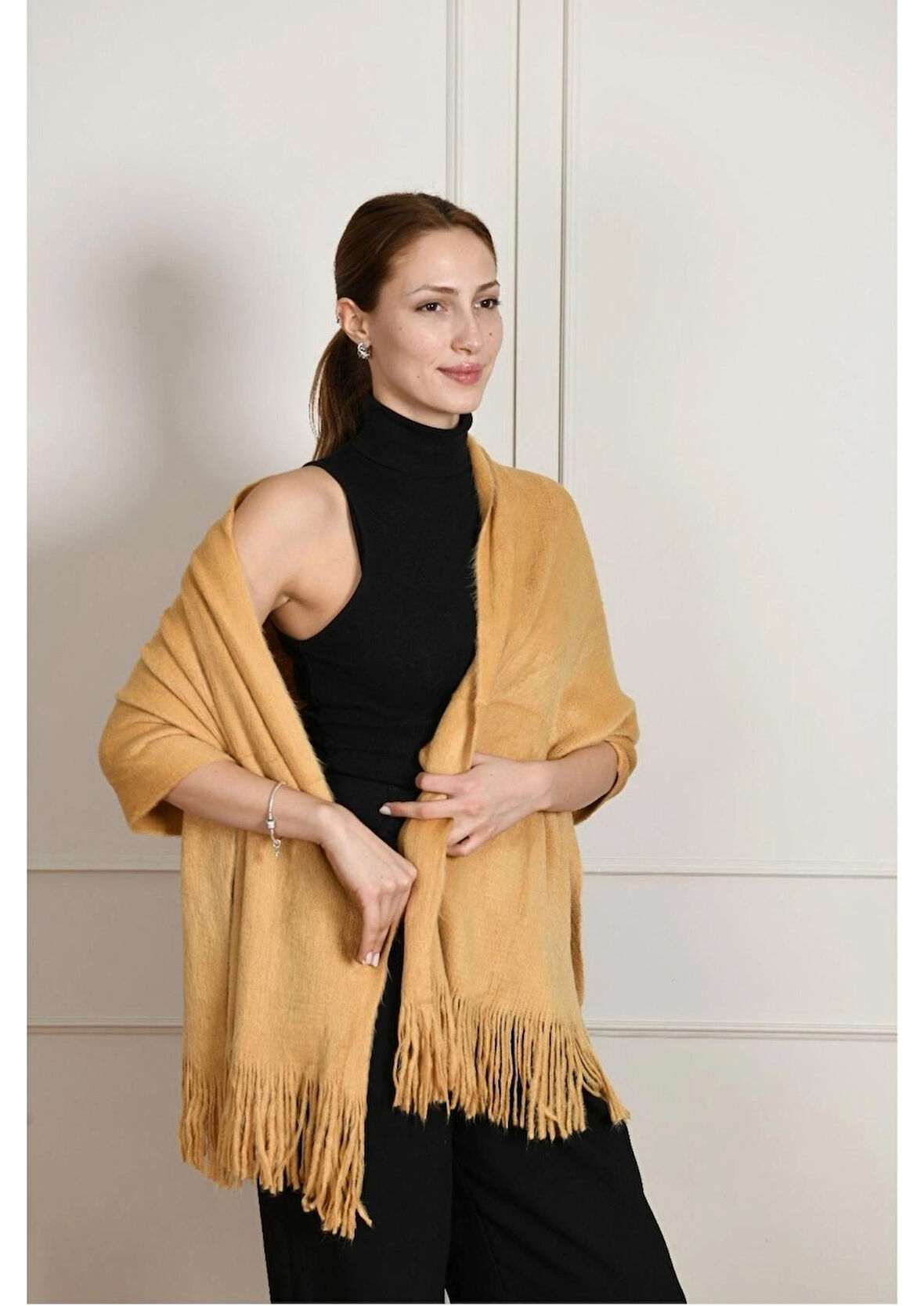  Angora Kadın Camel Rengi Şal Atkı – Yumuşacık, Zarif ve Sıcacık Dokunuş