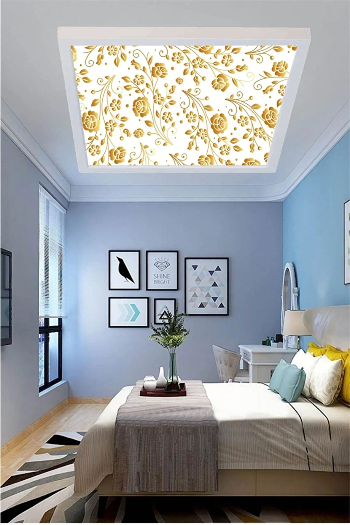 Gold Rose Avize Özel Tasarım Desenli Kare Led Avize,60watt, Beyaz Işık, 60x60 Modern Avize